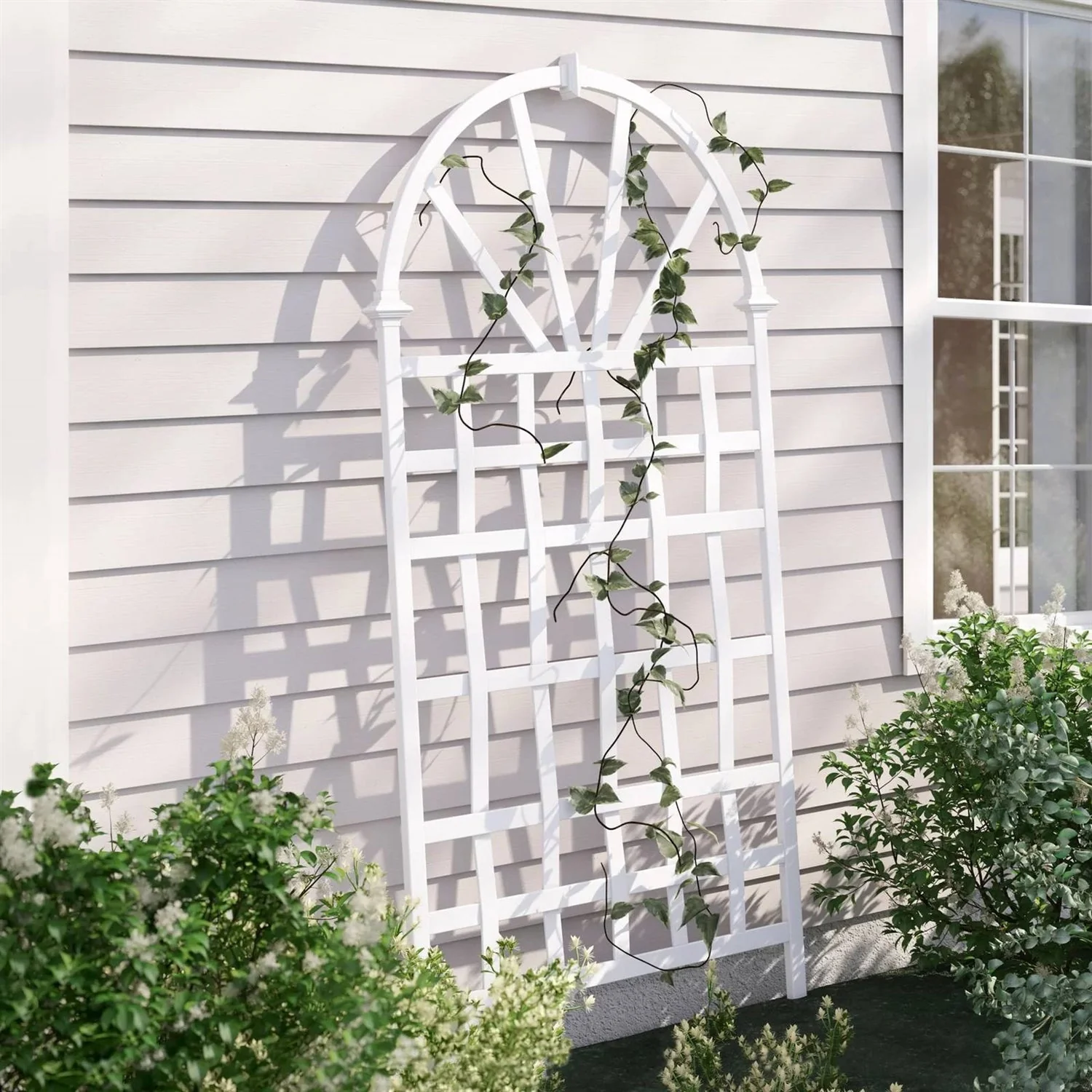 77-inch Outdoor White Vinyl Lattice Garden Trellis with Arched Top - Image 2