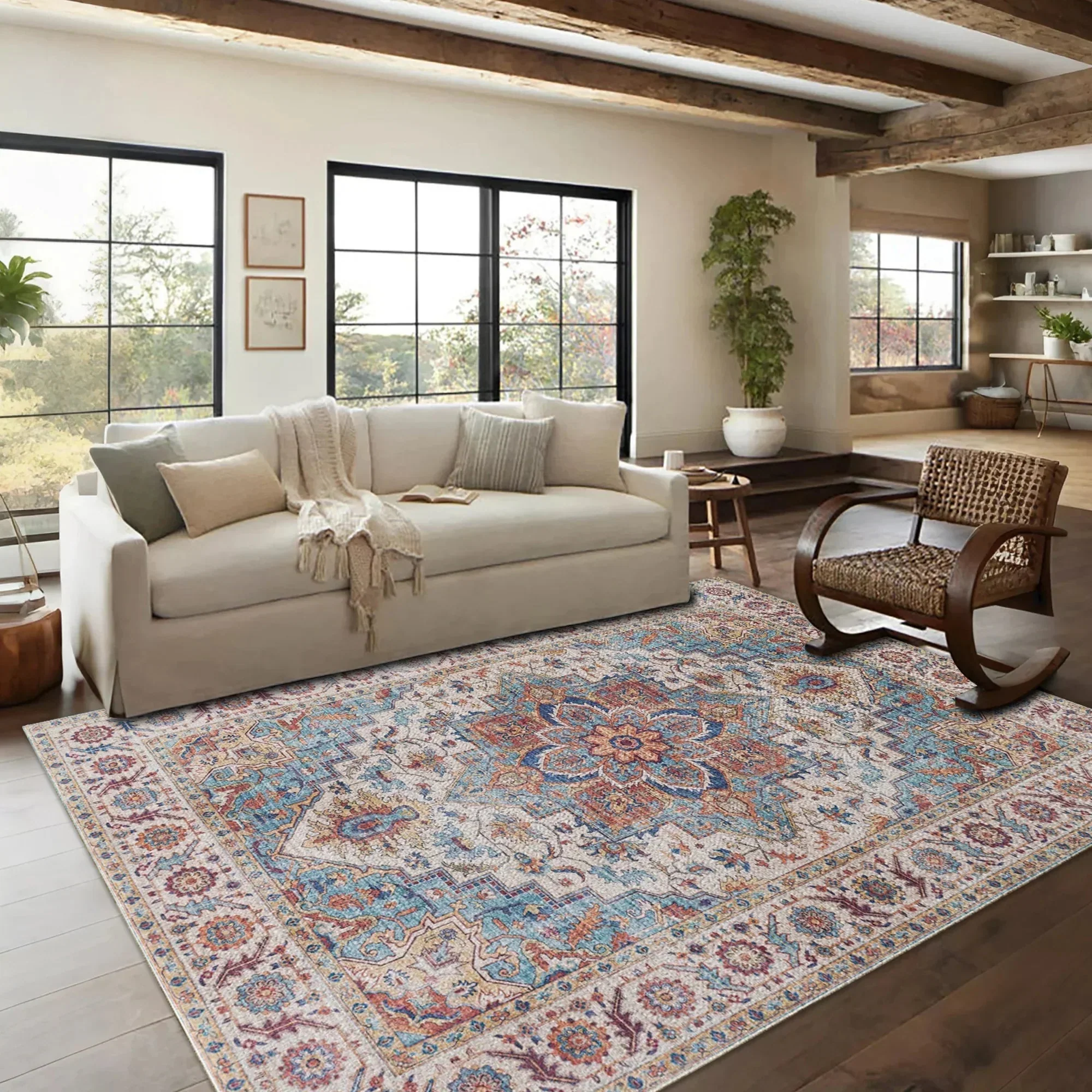 7ft x 5ft Vintage Indoor Non-Slip Washable Large  Area Rugs for Bedroom Living Room - Image 16