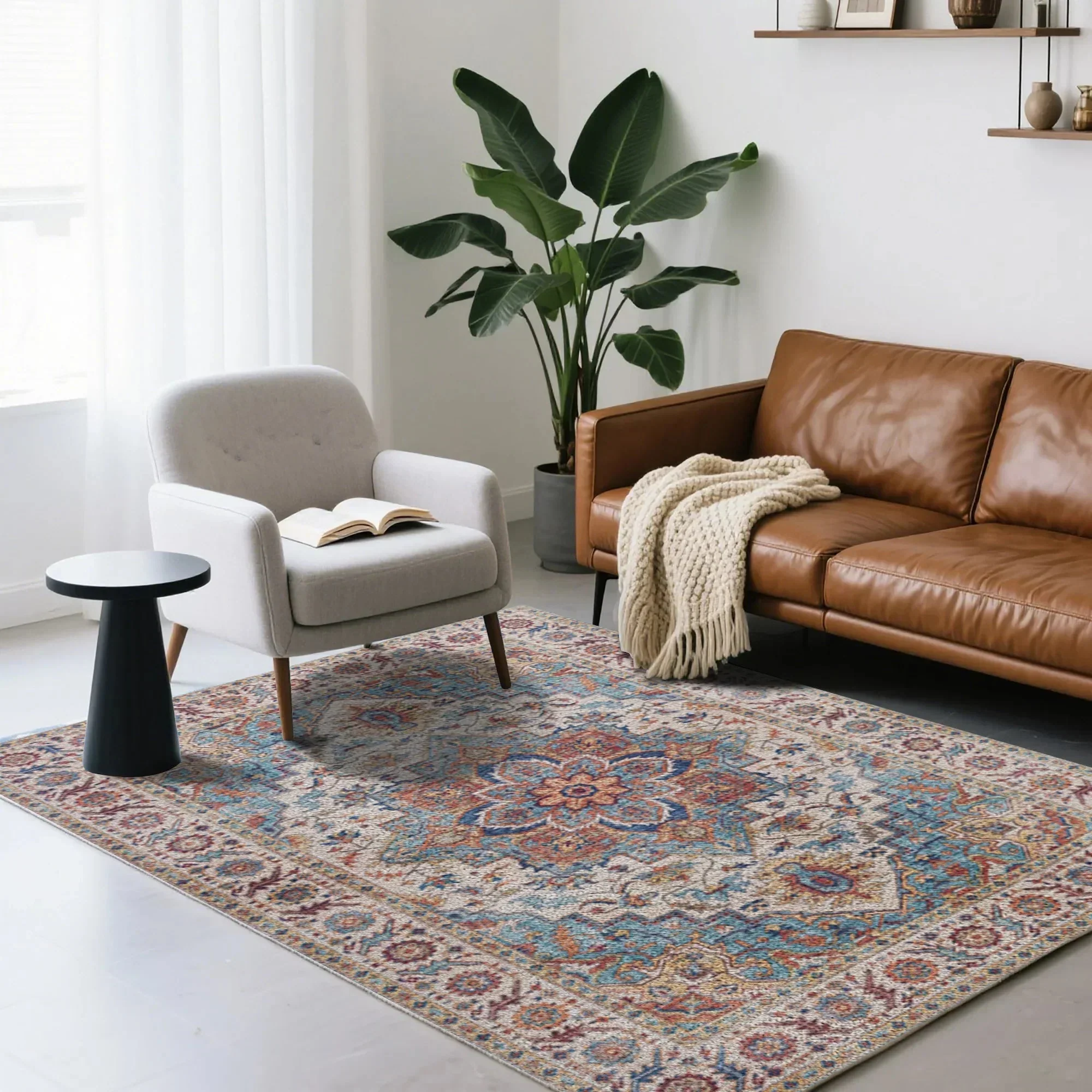 7ft x 5ft Vintage Indoor Non-Slip Washable Large  Area Rugs for Bedroom Living Room - Image 30