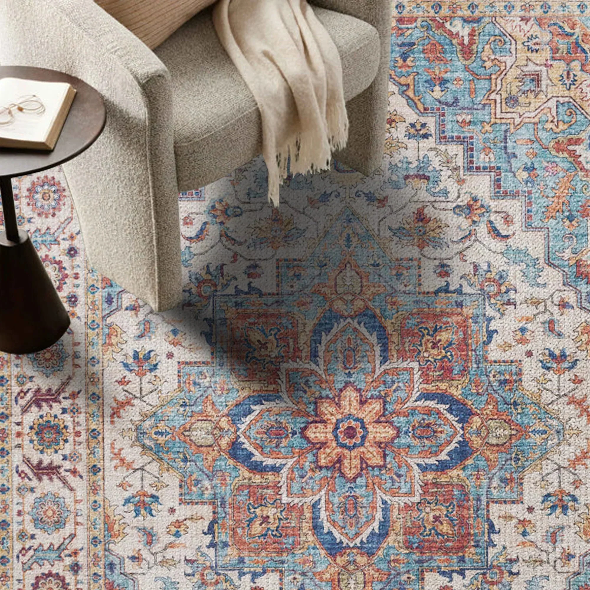 7ft x 5ft Vintage Indoor Non-Slip Washable Large  Area Rugs for Bedroom Living Room - Image 34