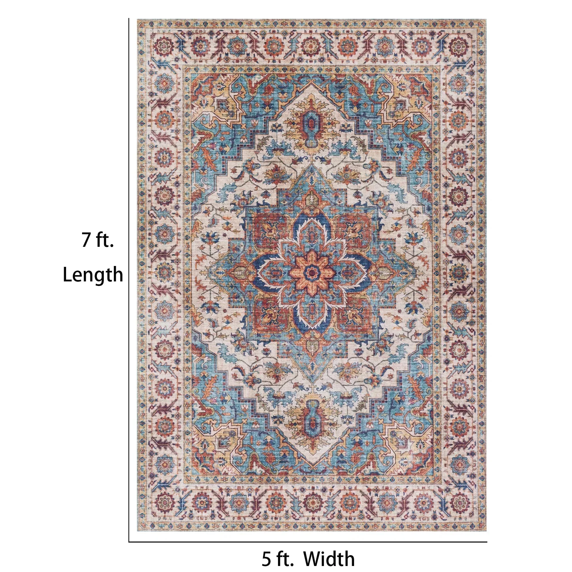 7ft x 5ft Vintage Indoor Non-Slip Washable Large  Area Rugs for Bedroom Living Room - Image 36