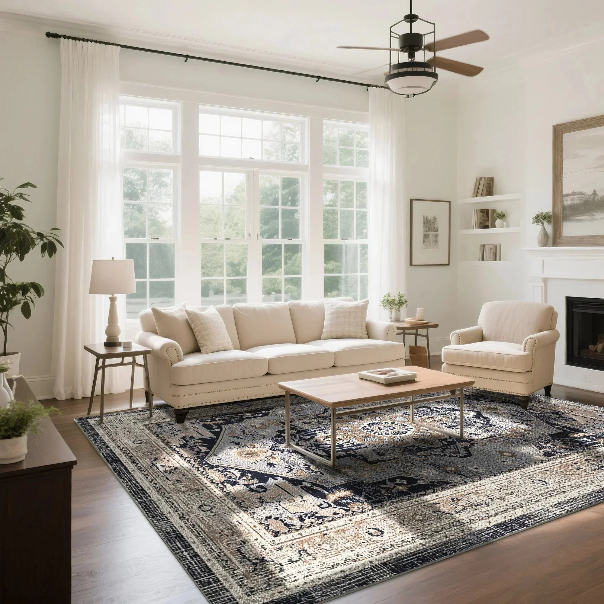 7ft x 5ft Vintage Indoor Non-Slip Washable Large  Area Rugs for Bedroom Living Room - Image 6