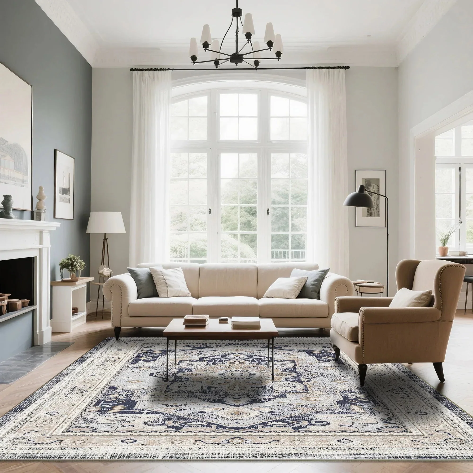 7ft x 5ft Vintage Indoor Non-Slip Washable Large  Area Rugs for Bedroom Living Room - Image 7
