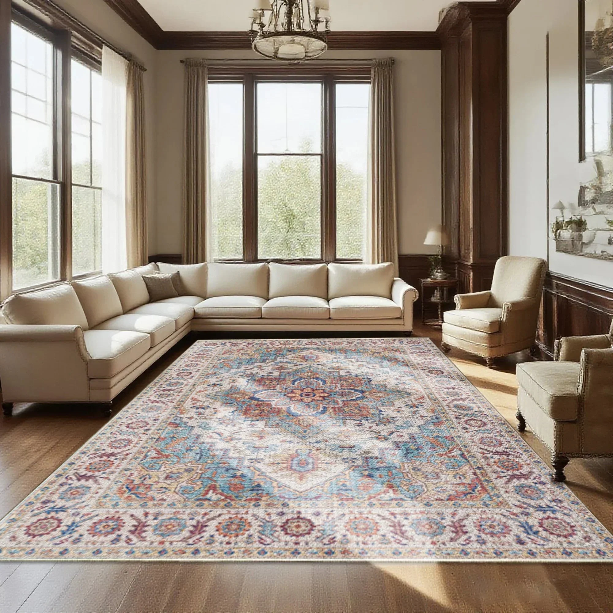 7ft x 5ft Vintage Indoor Non-Slip Washable Large  Area Rugs for Bedroom Living Room - Image 8