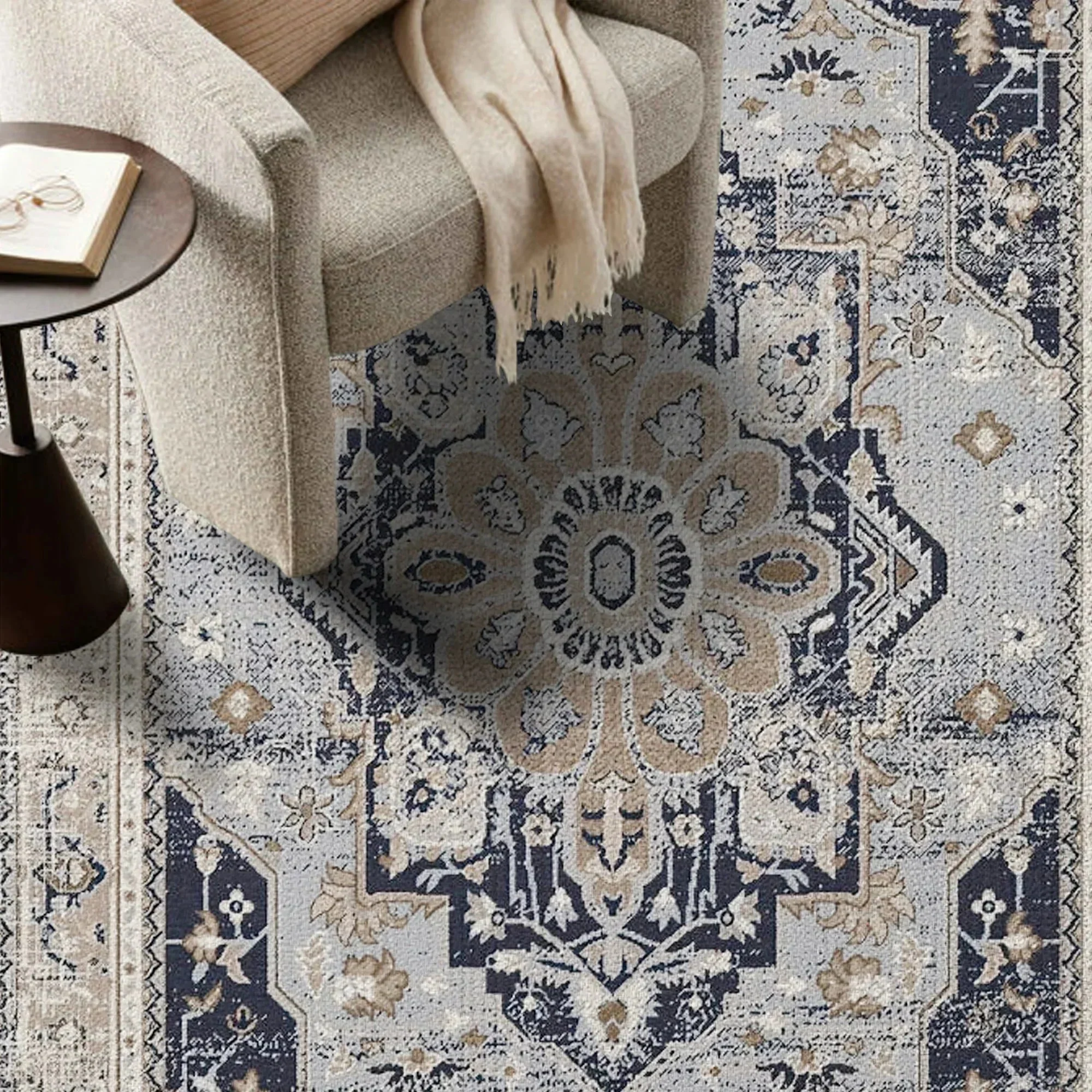7ft x 5ft Vintage Indoor Non-Slip Washable Large  Area Rugs for Bedroom Living Room - Image 9