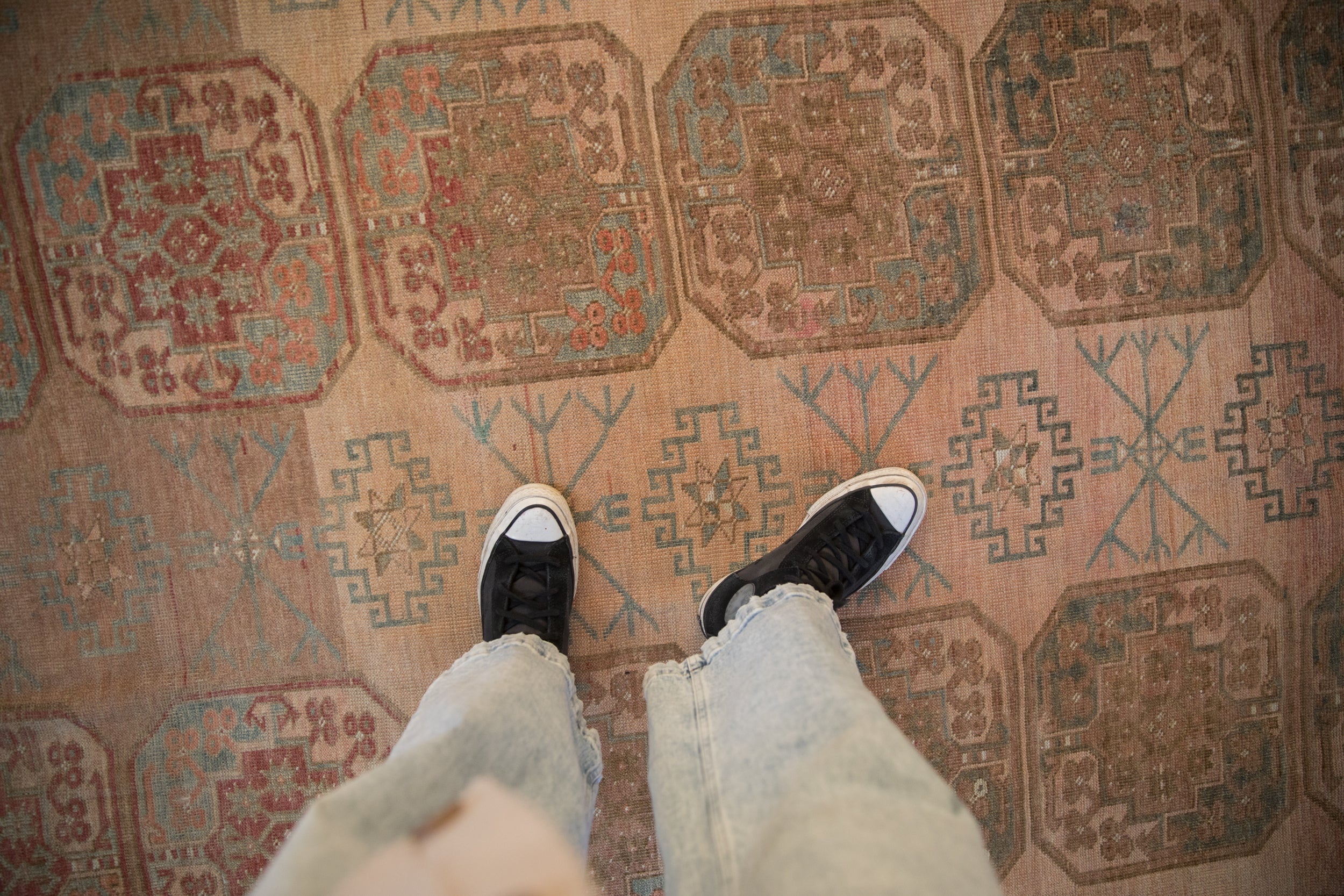 7x10.5 Vintage Distressed Ersari Carpet - Image 2