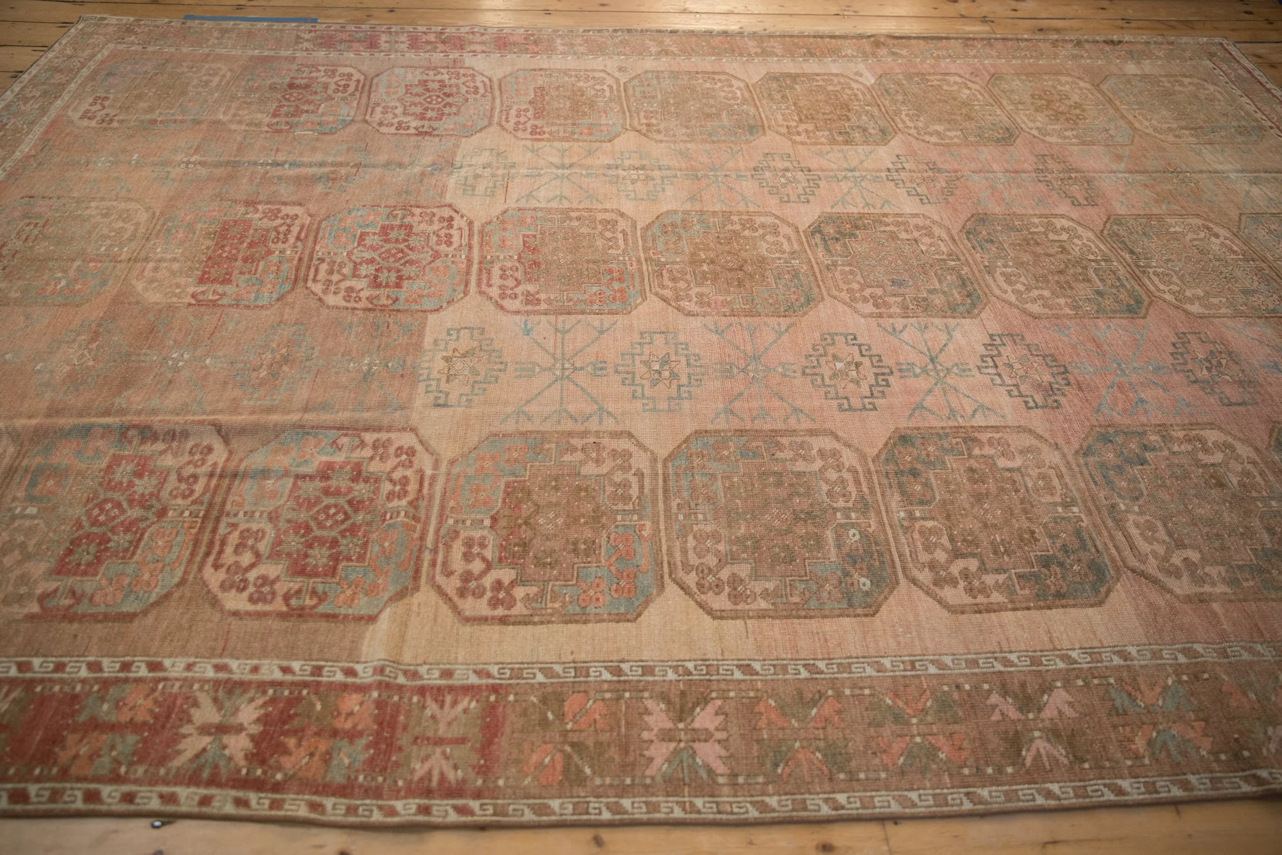 7x10.5 Vintage Distressed Ersari Carpet - Image 8