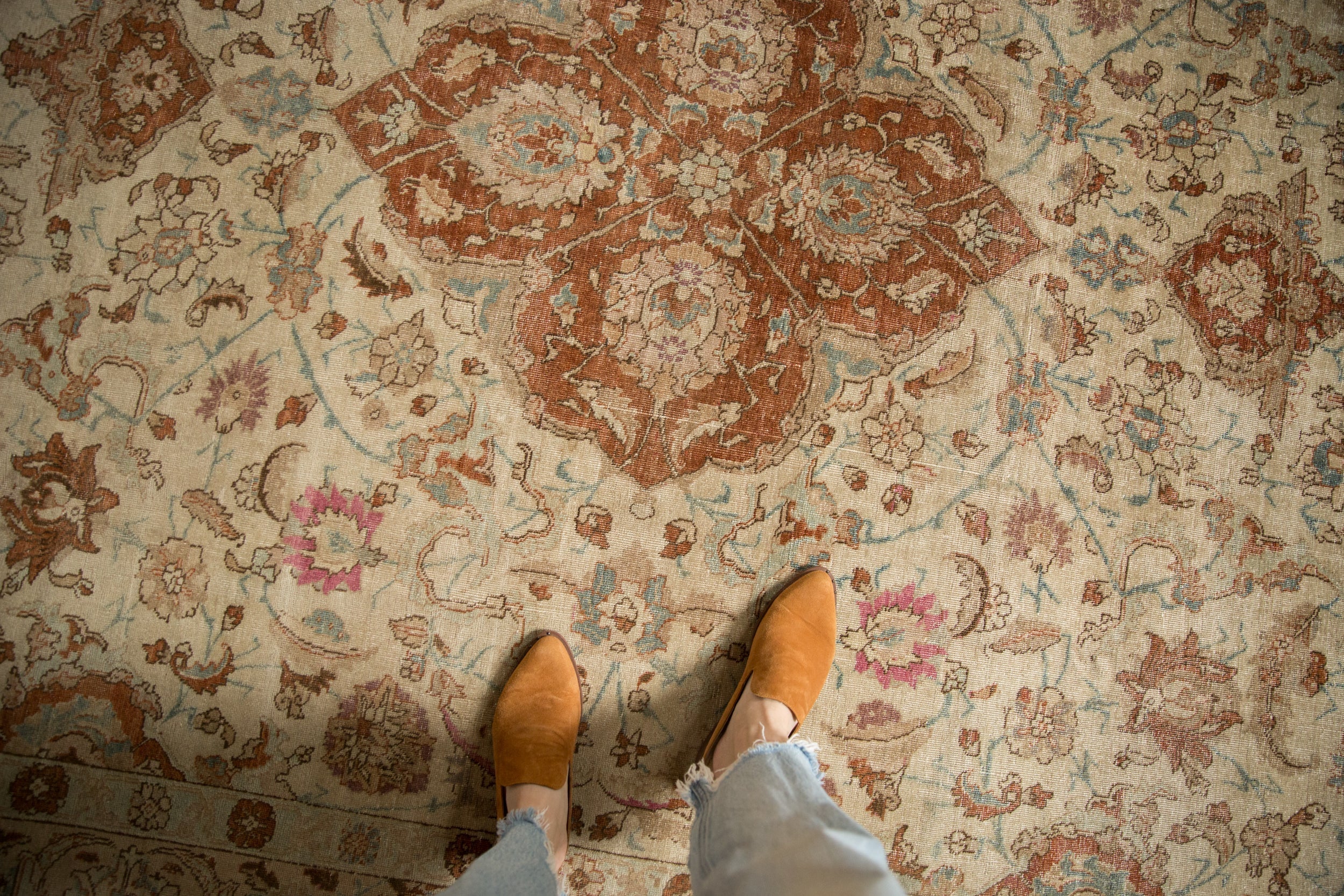 7x11 Vintage Distressed Tabriz Carpet - Image 2