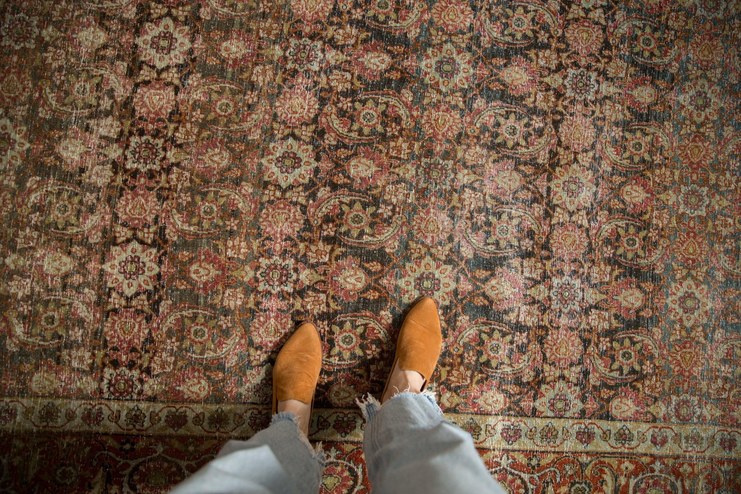 7x9.5 Vintage Distressed Tabriz Carpet - Image 2