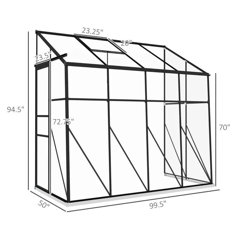 8.3 ft x 4.1 ft Outdoor Polycarbonate Lean-to Greenhouse with Black Metal Frame - Image 5