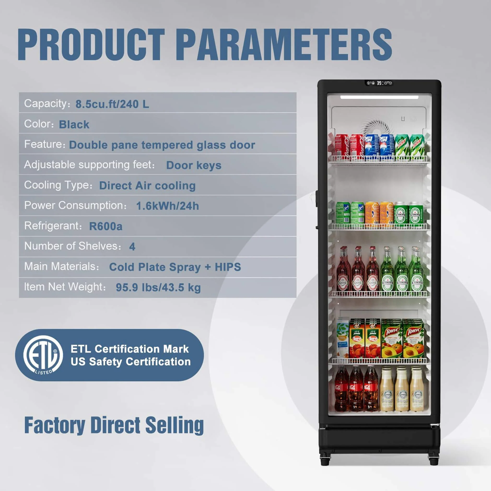 8.5 Cu.Ft Commercial Single Glass Door Beverage Merchandiser Refrigerator (SAK27946) - Image 6