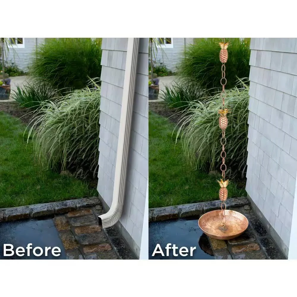 8.5 Ft. Copper Pineapple Rain Chain Gutter Downspout - Basin Not Included - Image 4