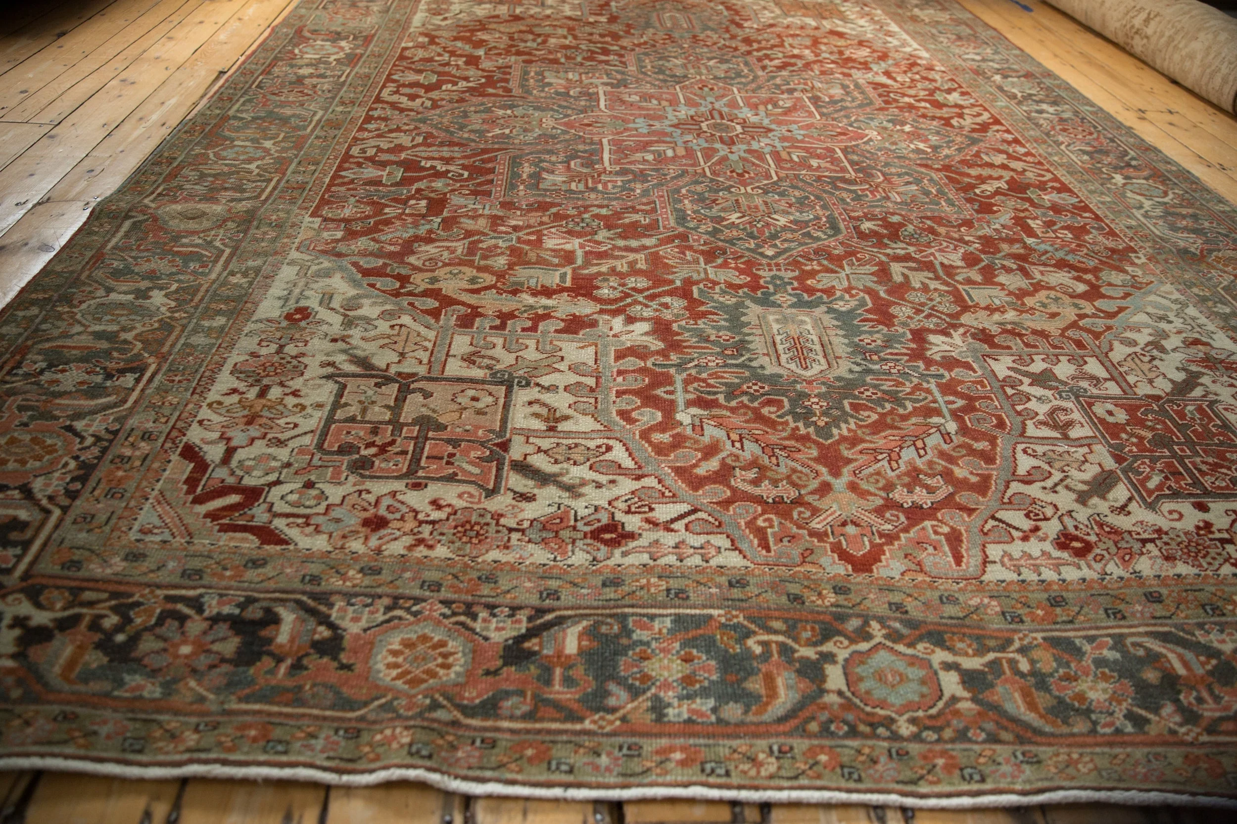 8.5x11.5 Vintage Distressed Heriz Carpet - Image 8
