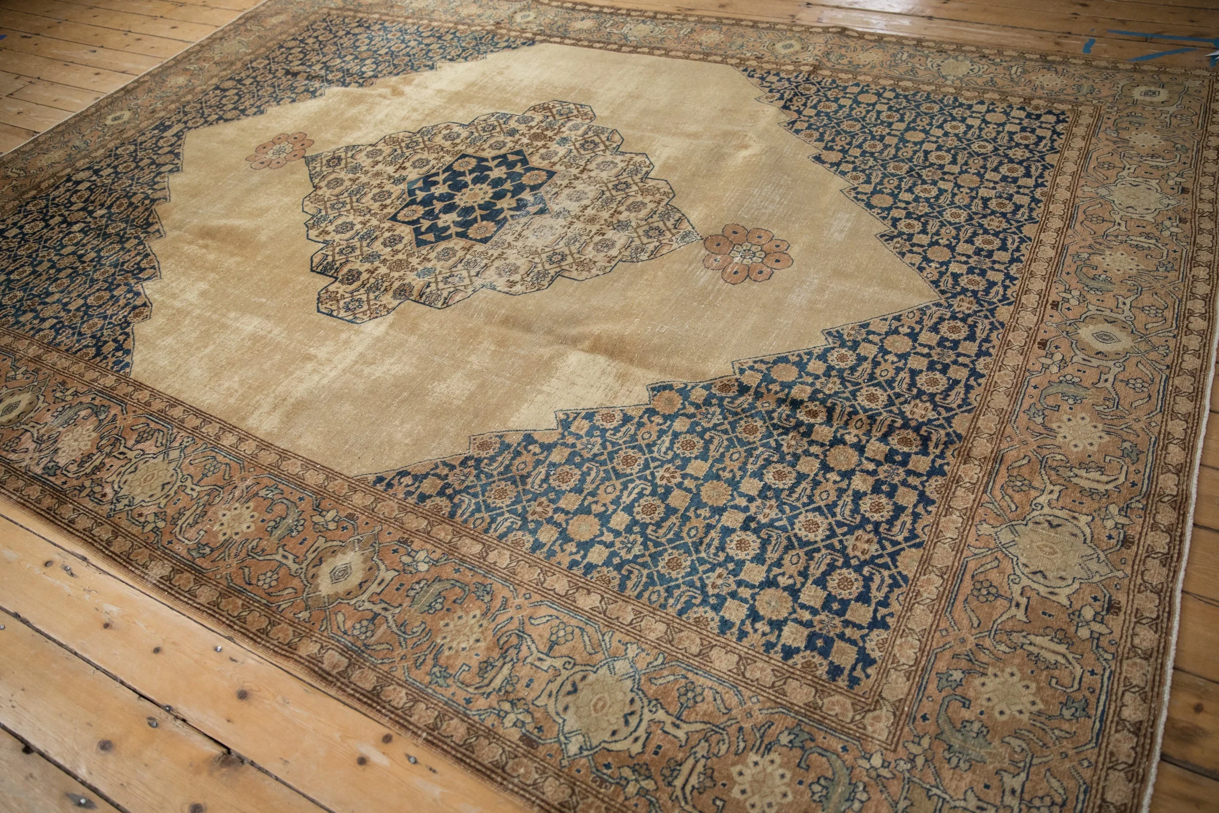 8.5x11 Vintage Distressed Tabriz Carpet - Image 9