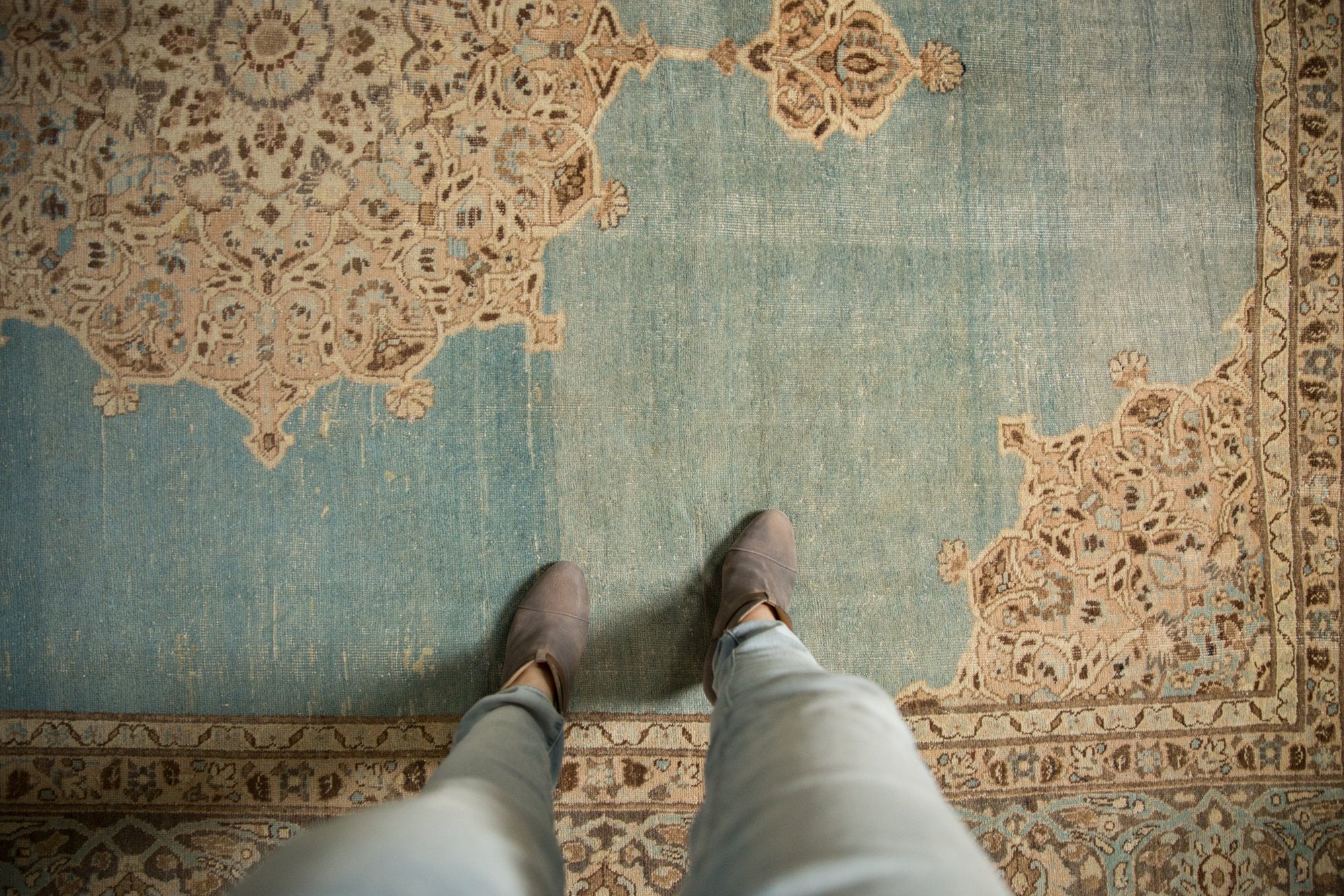 8.5x12.5 Vintage Distressed Tabriz Carpet - Image 2