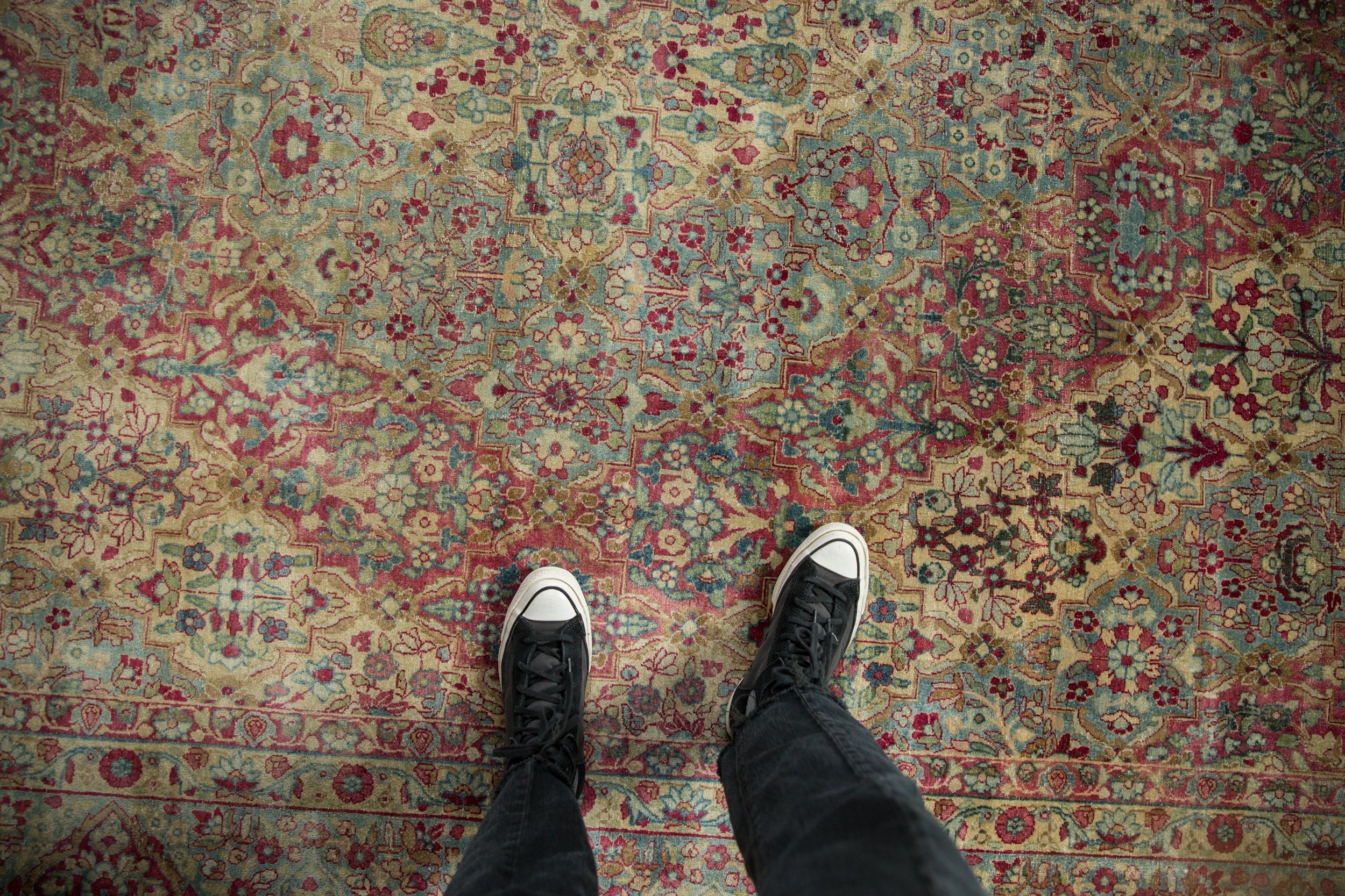 8.5x12 Vintage Distressed Kerman Carpet - Image 2
