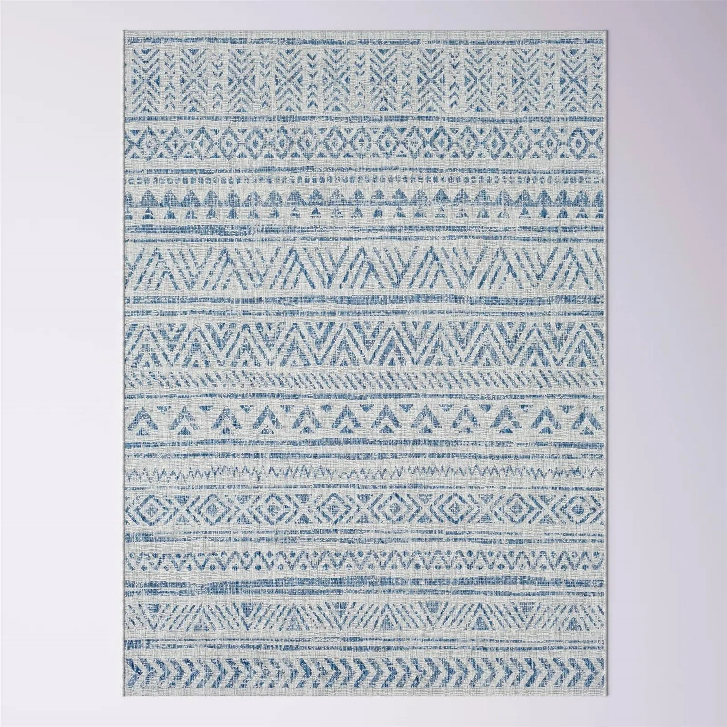 8 ft. x 10 ft. Blue Grey Chevron Coastal Boho Style Indoor Outdoor Area Rug - Image 5