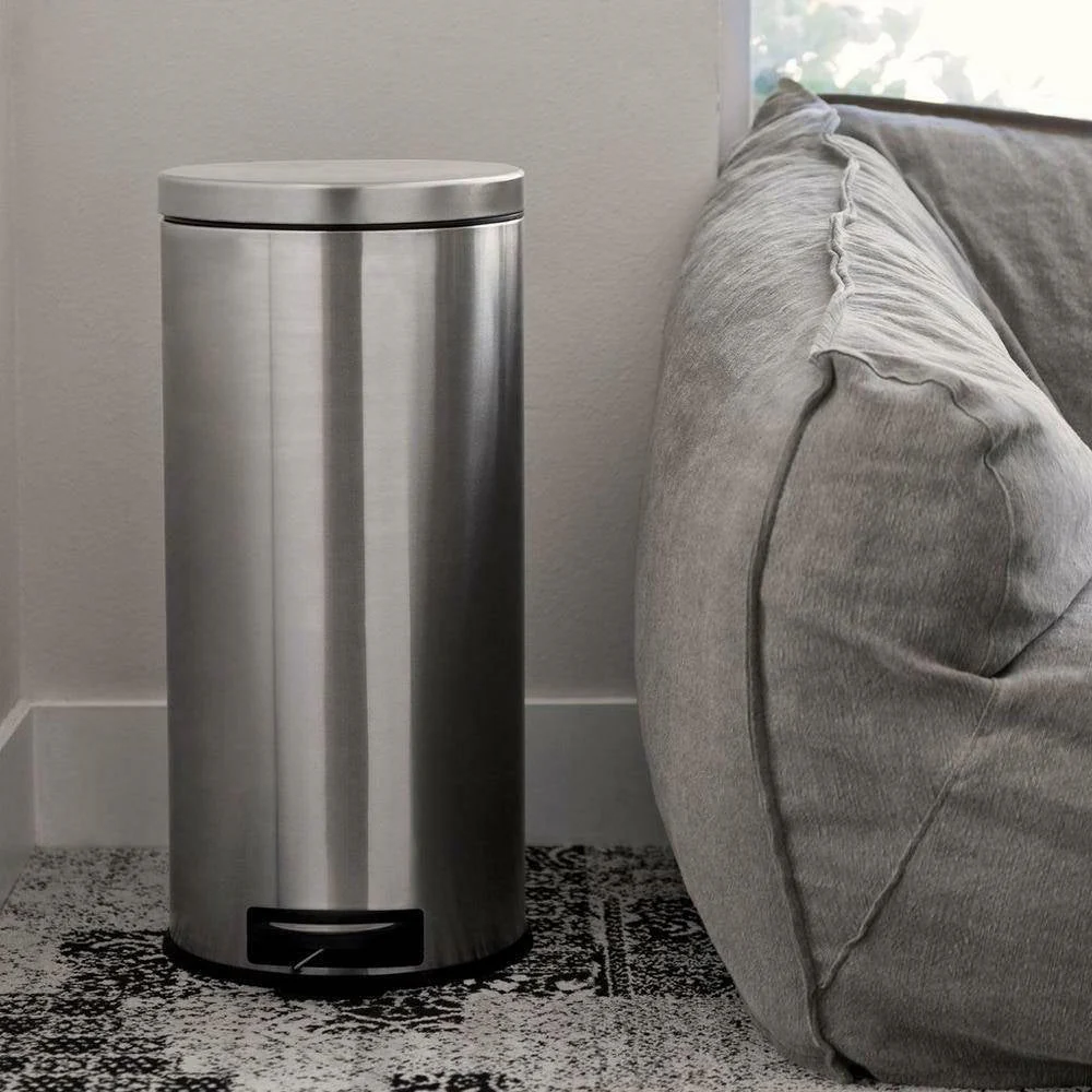 8-Gallon Round Stainless Steel Step Trash Can Kitchen Bathroom Home Office - Image 2