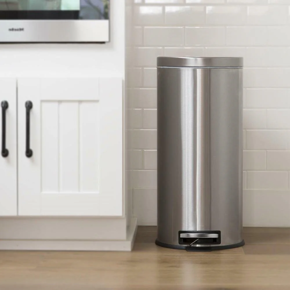 8-Gallon Round Stainless Steel Step Trash Can Kitchen Bathroom Home Office - Image 3