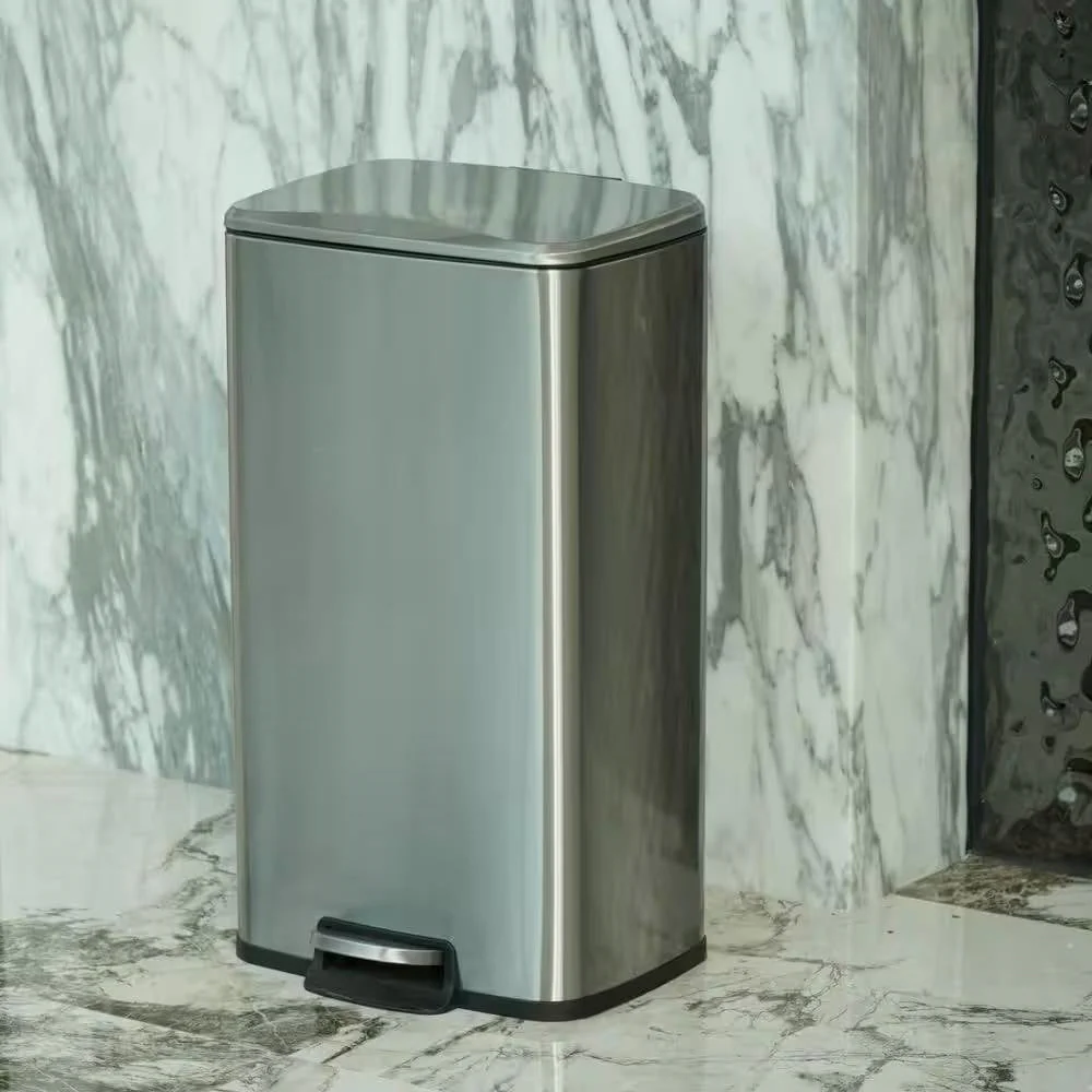 8-Gallon Stainless Steel Kitchen Trash Can with Step-on Lid - Image 2