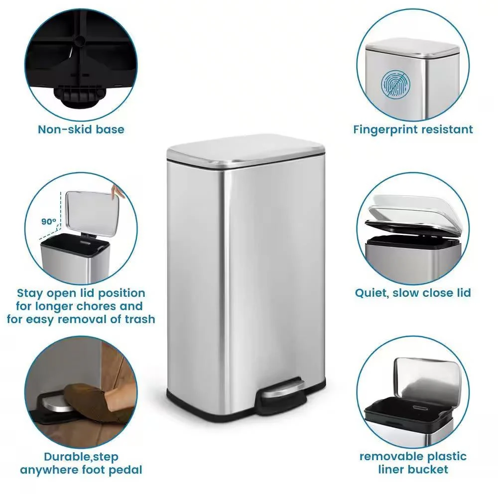 8-Gallon Stainless Steel Kitchen Trash Can with Step-on Lid - Image 4