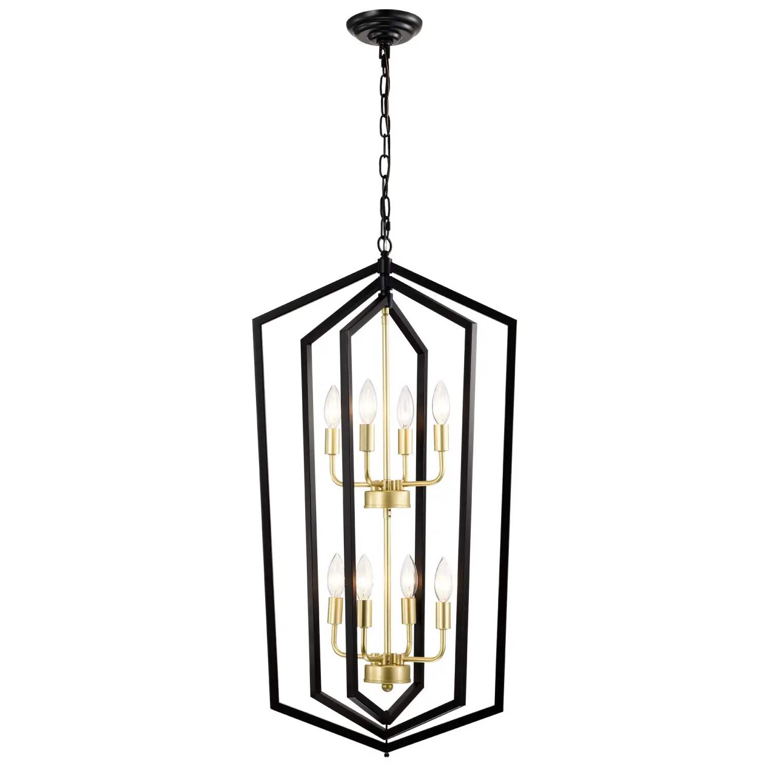 8 Light Farmhouse Hanging Lights Living Room Chandelier with Lantern Frame