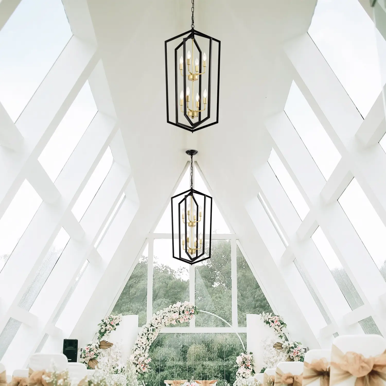 8 Light Farmhouse Hanging Lights Living Room Chandelier with Lantern Frame - Image 10