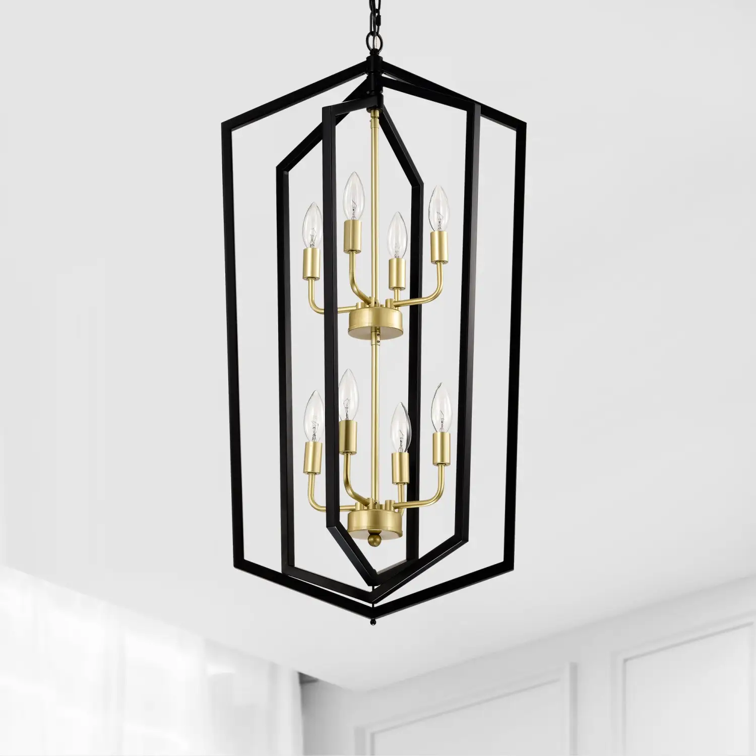 8 Light Farmhouse Hanging Lights Living Room Chandelier with Lantern Frame - Image 3