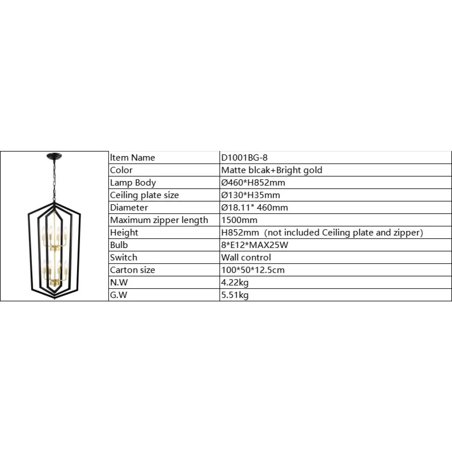 8 Light Farmhouse Hanging Lights Living Room Chandelier with Lantern Frame - Image 4
