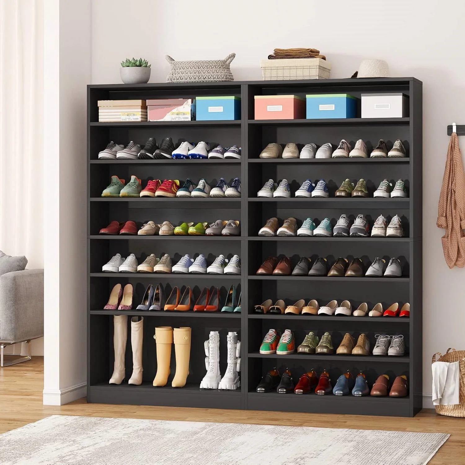 8-Shelf Shoe Rack Storage Cabinet Closet Shelving Unit in Black Wood Finish - Image 4