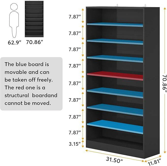 8-Shelf Shoe Rack Storage Cabinet Closet Shelving Unit in Black Wood Finish - Image 5