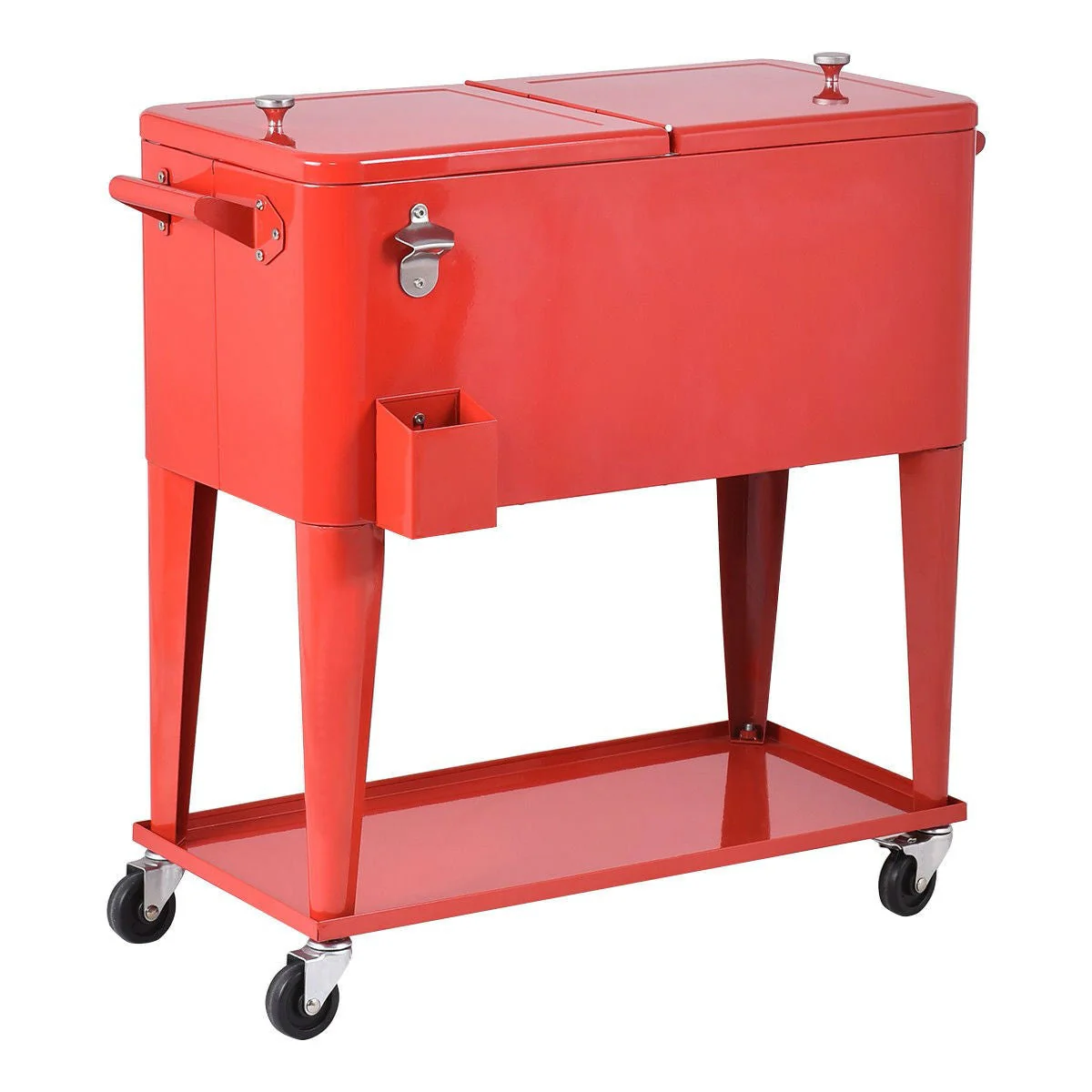 80 Quart Red Sturdy Rolling Steel Construction Cooler - Image 3