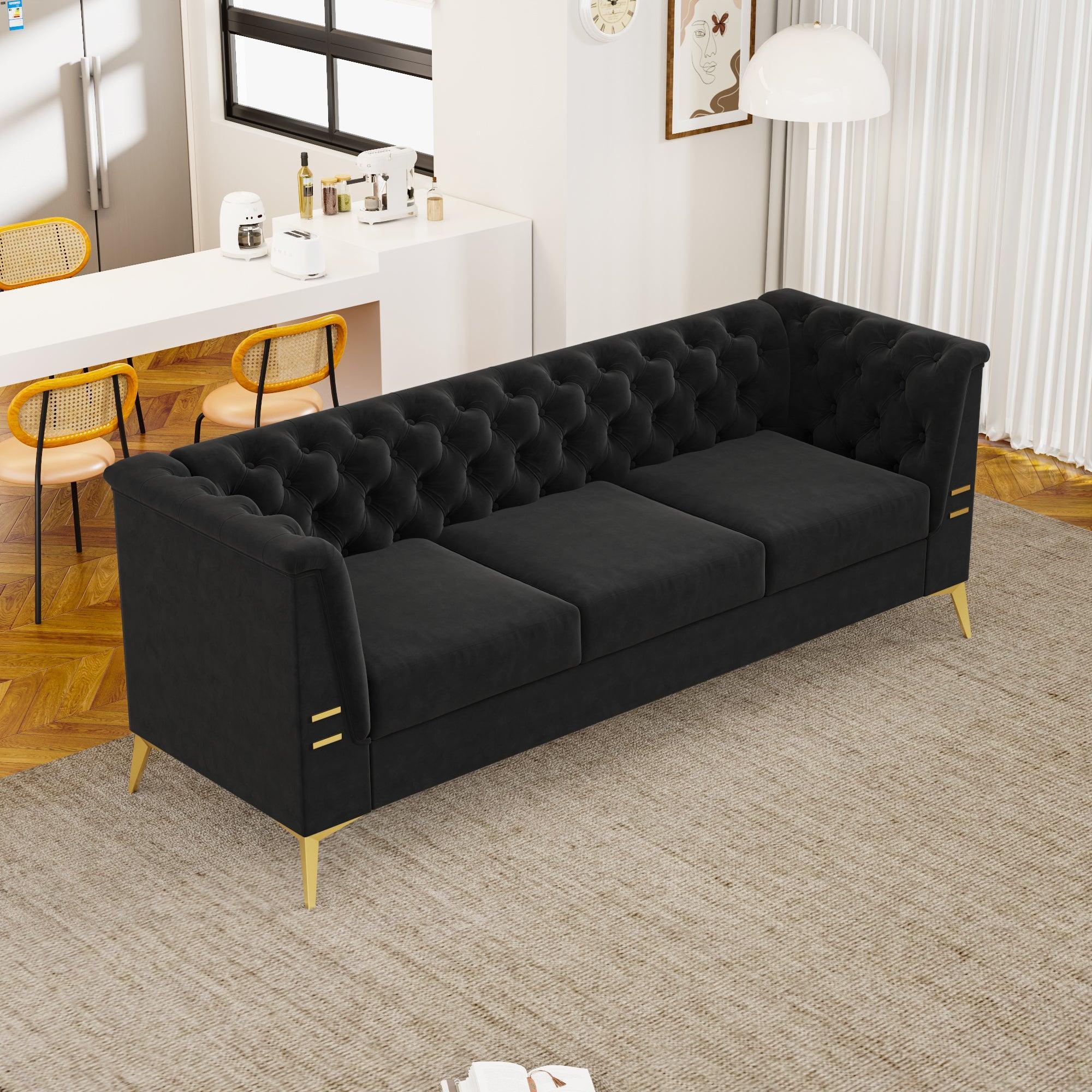 82.7" Modern Velvet Living Room Chesterfield Design Wide Sofa - Image 3