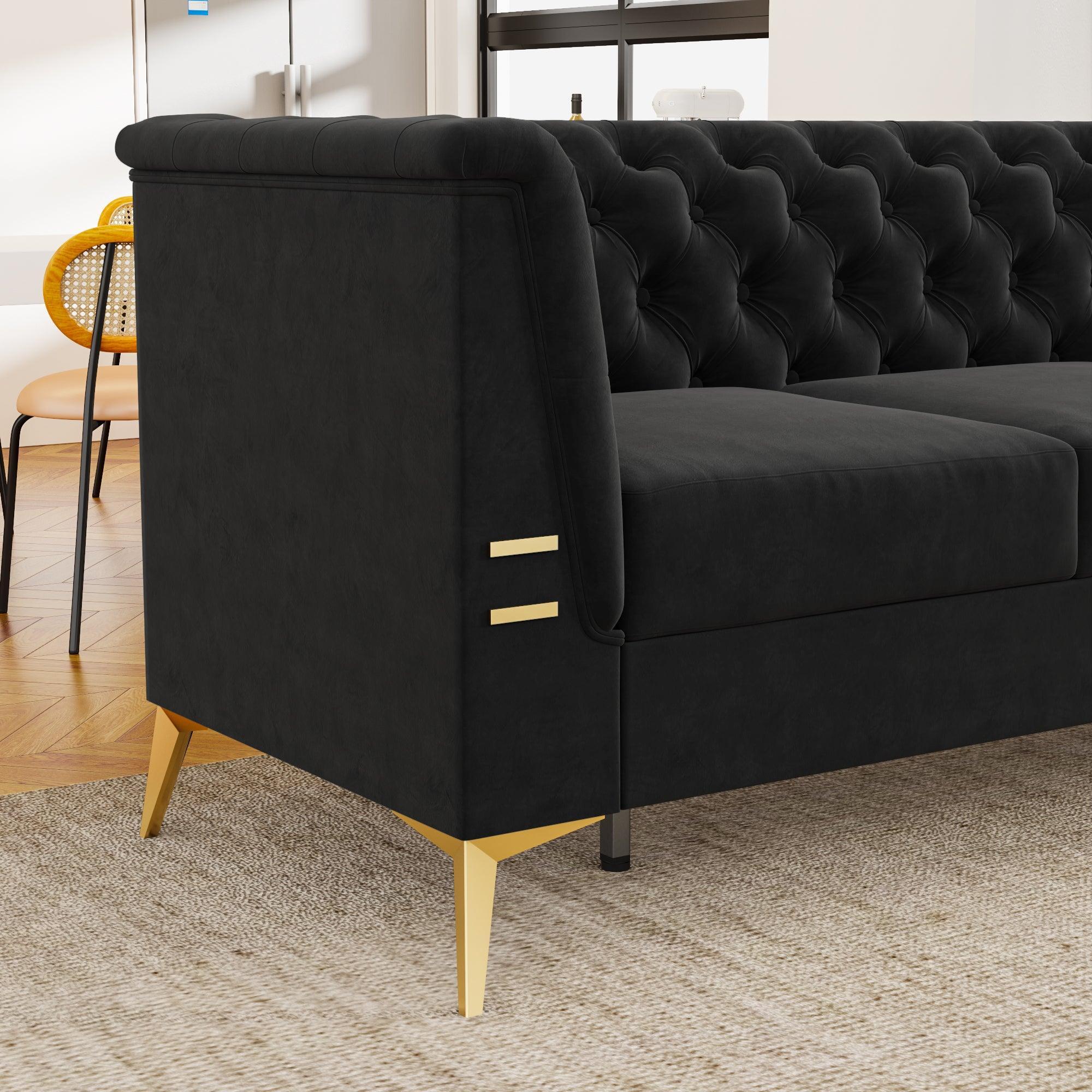 82.7" Modern Velvet Living Room Chesterfield Design Wide Sofa - Image 4