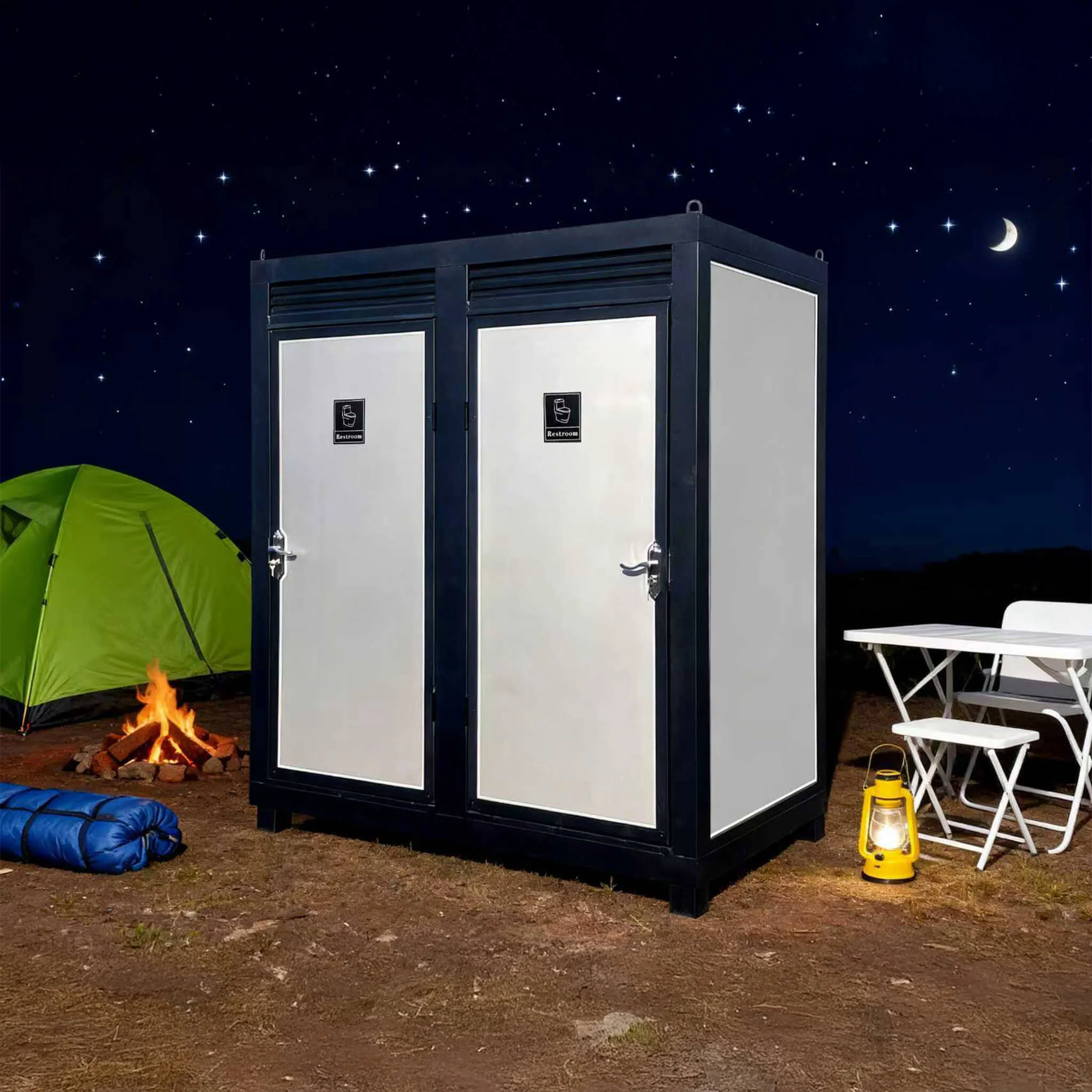 82-Inch Two-Person Portable Outdoor Toilet Cabin With Light, Sink And Fan (SAK50123) - Image 10