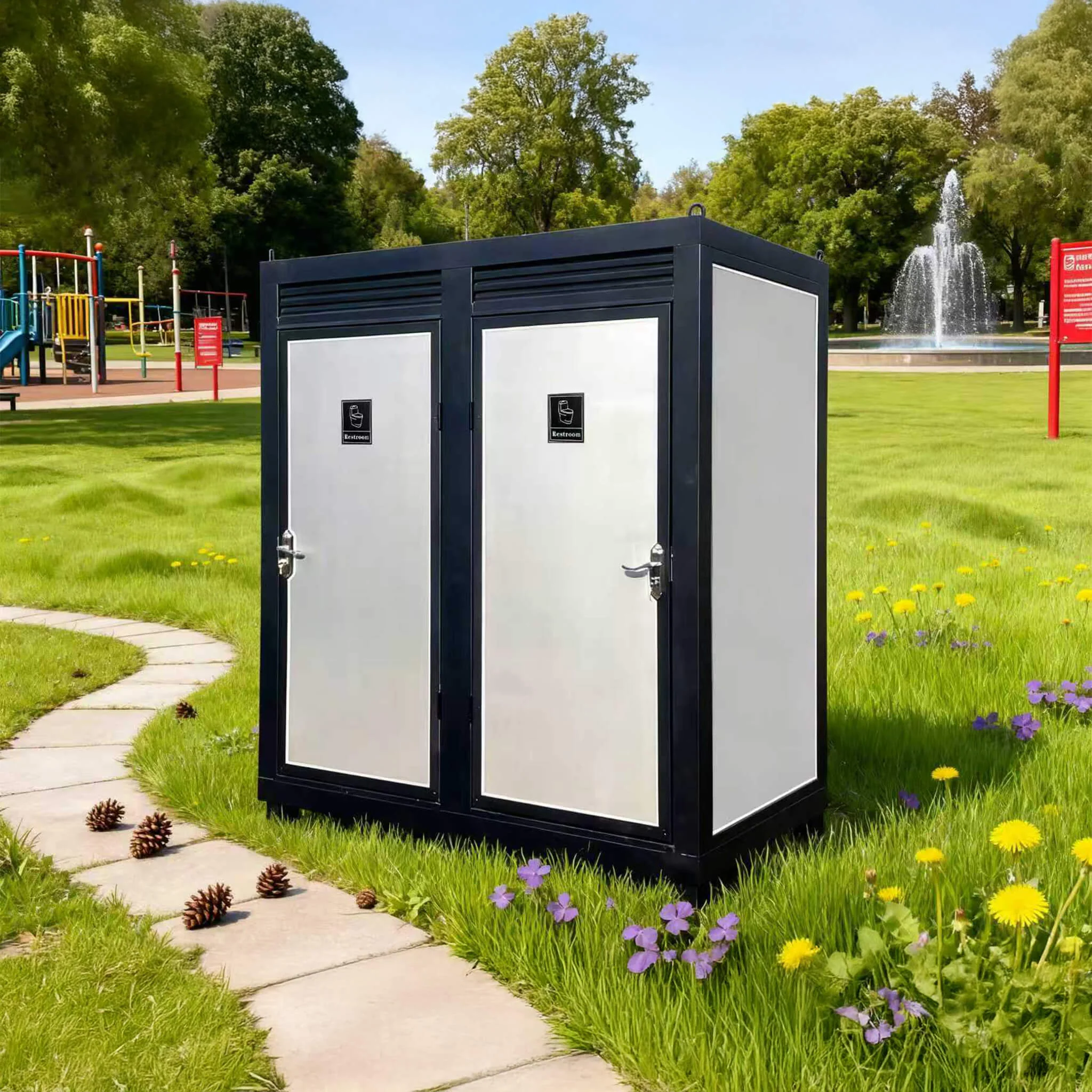82-Inch Two-Person Portable Outdoor Toilet Cabin With Light, Sink And Fan (SAK50123) - Image 3