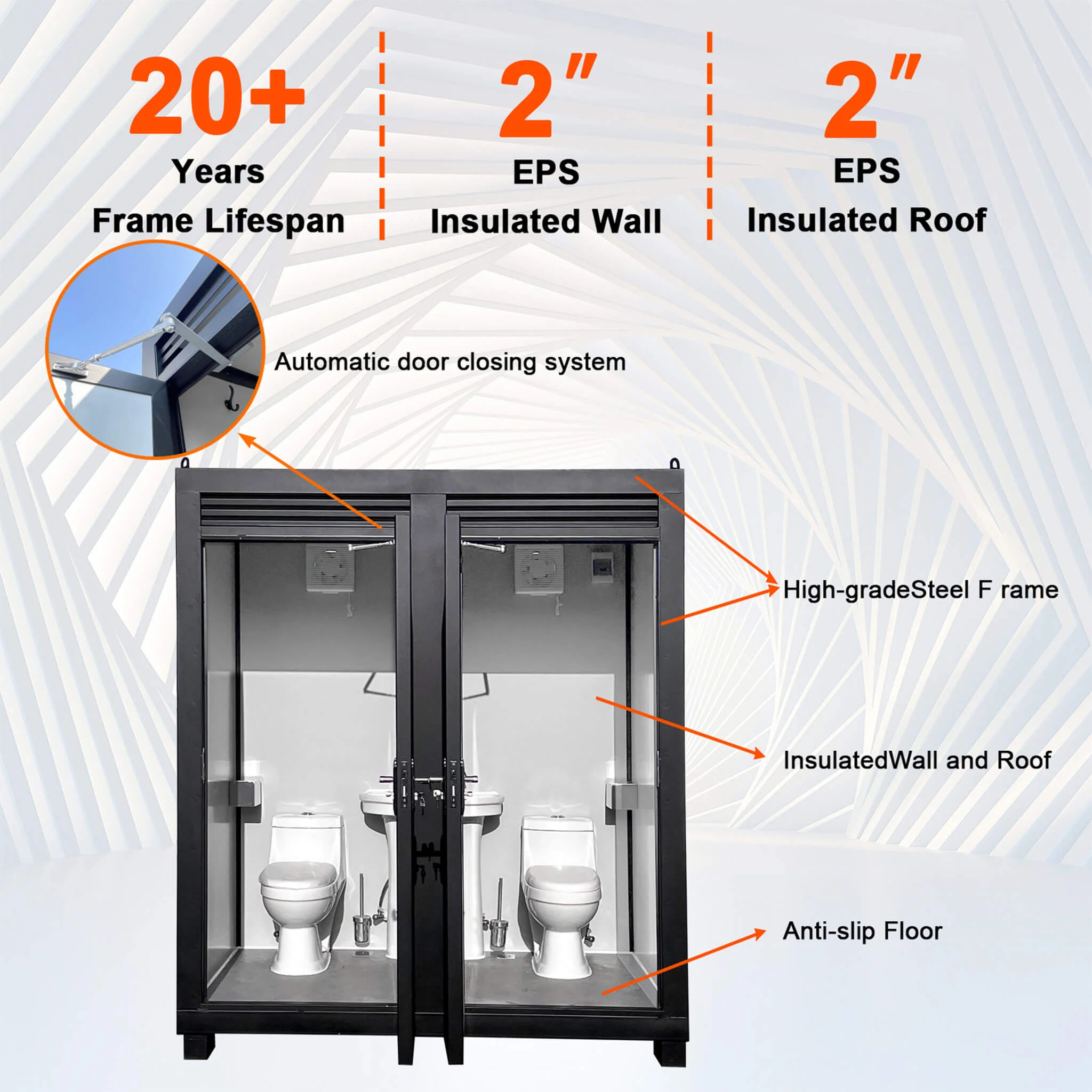 82-Inch Two-Person Portable Outdoor Toilet Cabin With Light, Sink And Fan (SAK50123) - Image 6