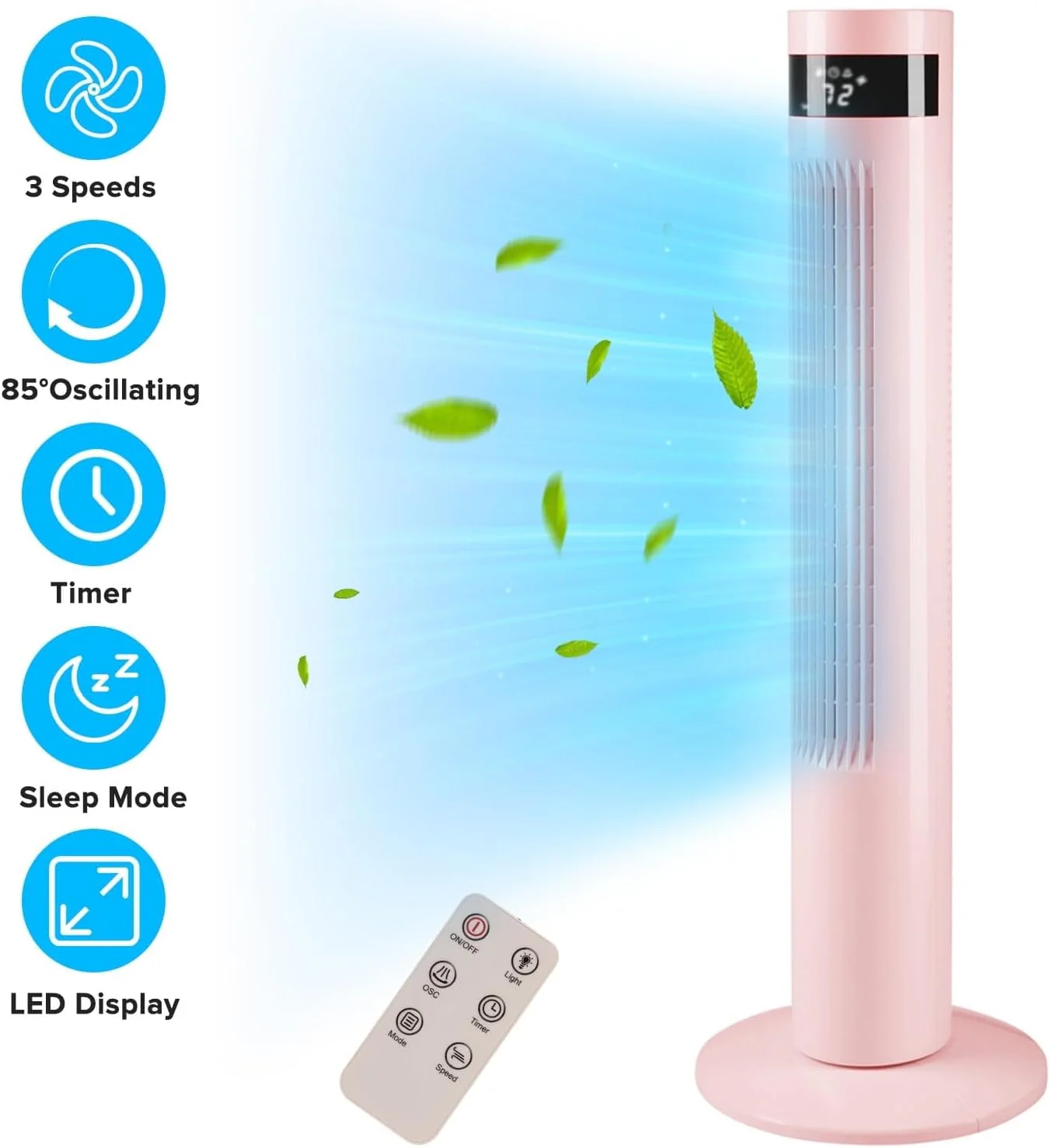 85° Oscillating Bladeless Tower Fan with 24ft/s Velocity - Image 17