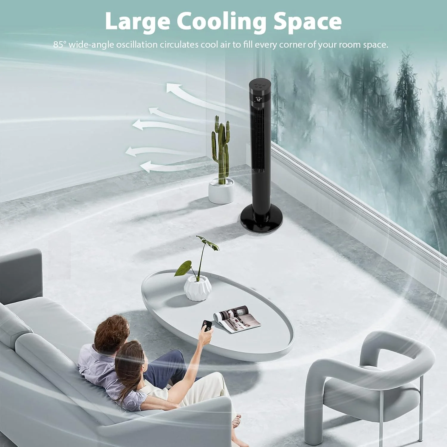 85° Oscillating Bladeless Tower Fan with 24ft/s Velocity - Image 20
