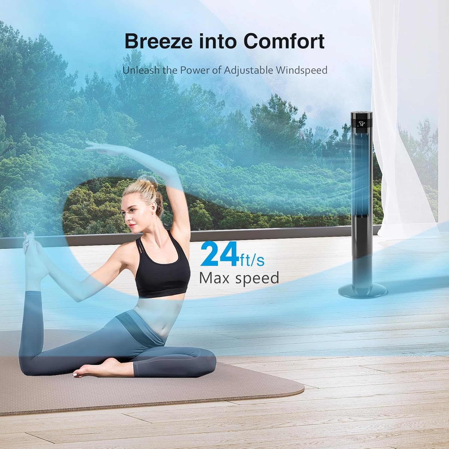 85° Oscillating Bladeless Tower Fan with 24ft/s Velocity - Image 21