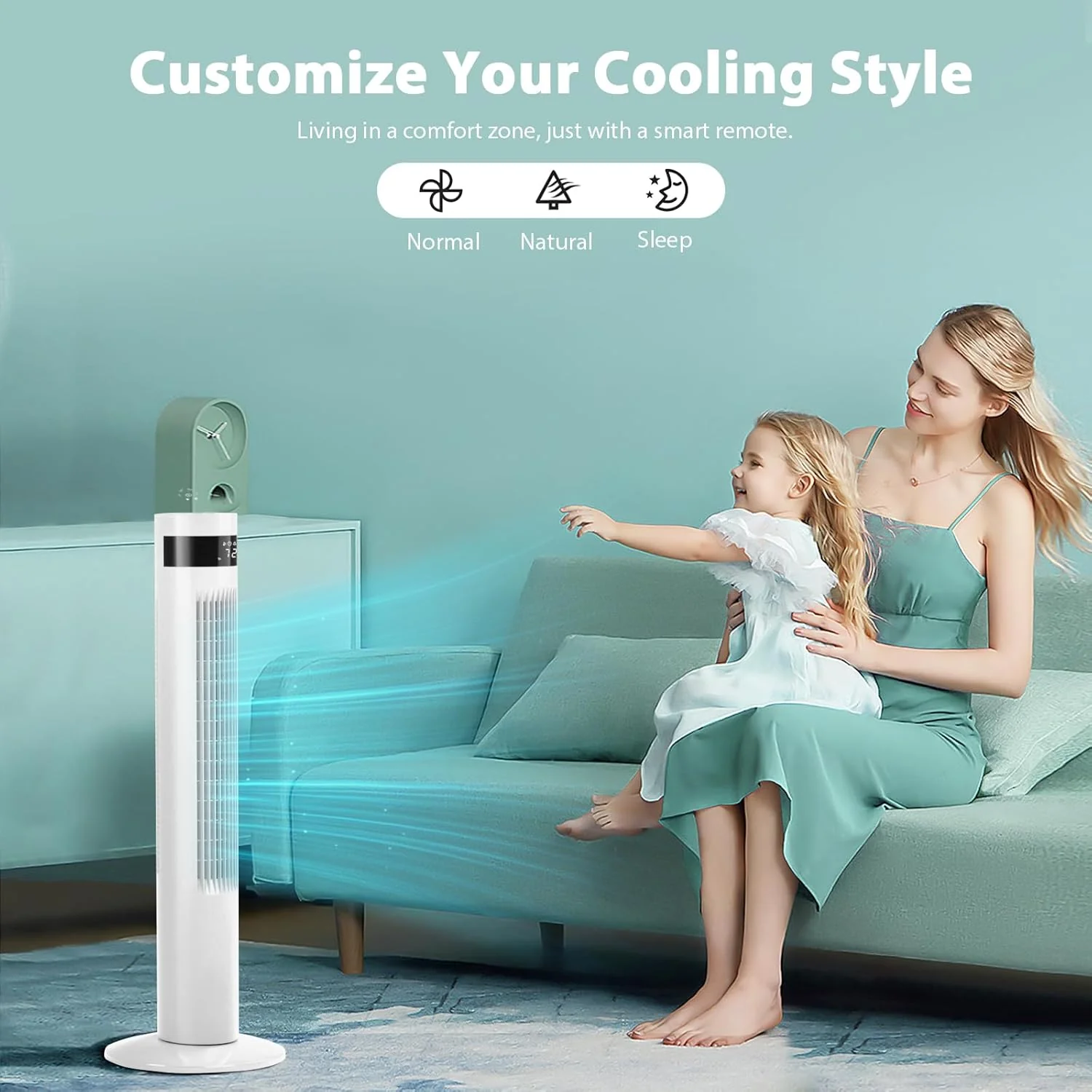 85° Oscillating Bladeless Tower Fan with 24ft/s Velocity - Image 3