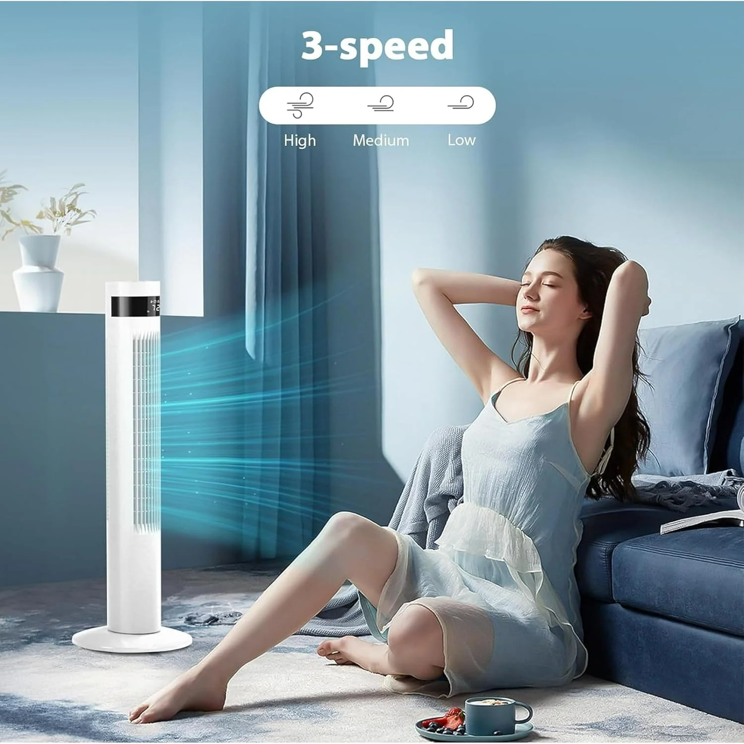85° Oscillating Bladeless Tower Fan with 24ft/s Velocity - Image 4