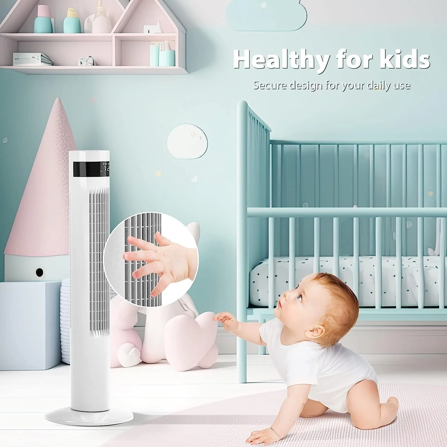 85° Oscillating Bladeless Tower Fan with 24ft/s Velocity - Image 5