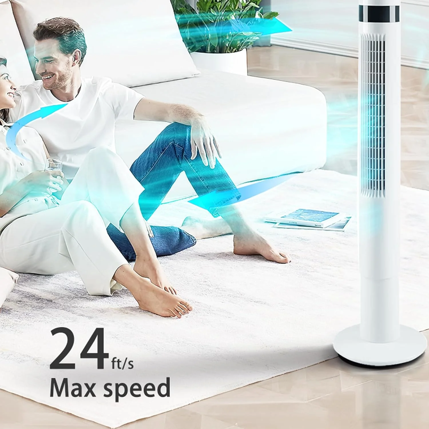85° Oscillating Bladeless Tower Fan with 24ft/s Velocity - Image 8