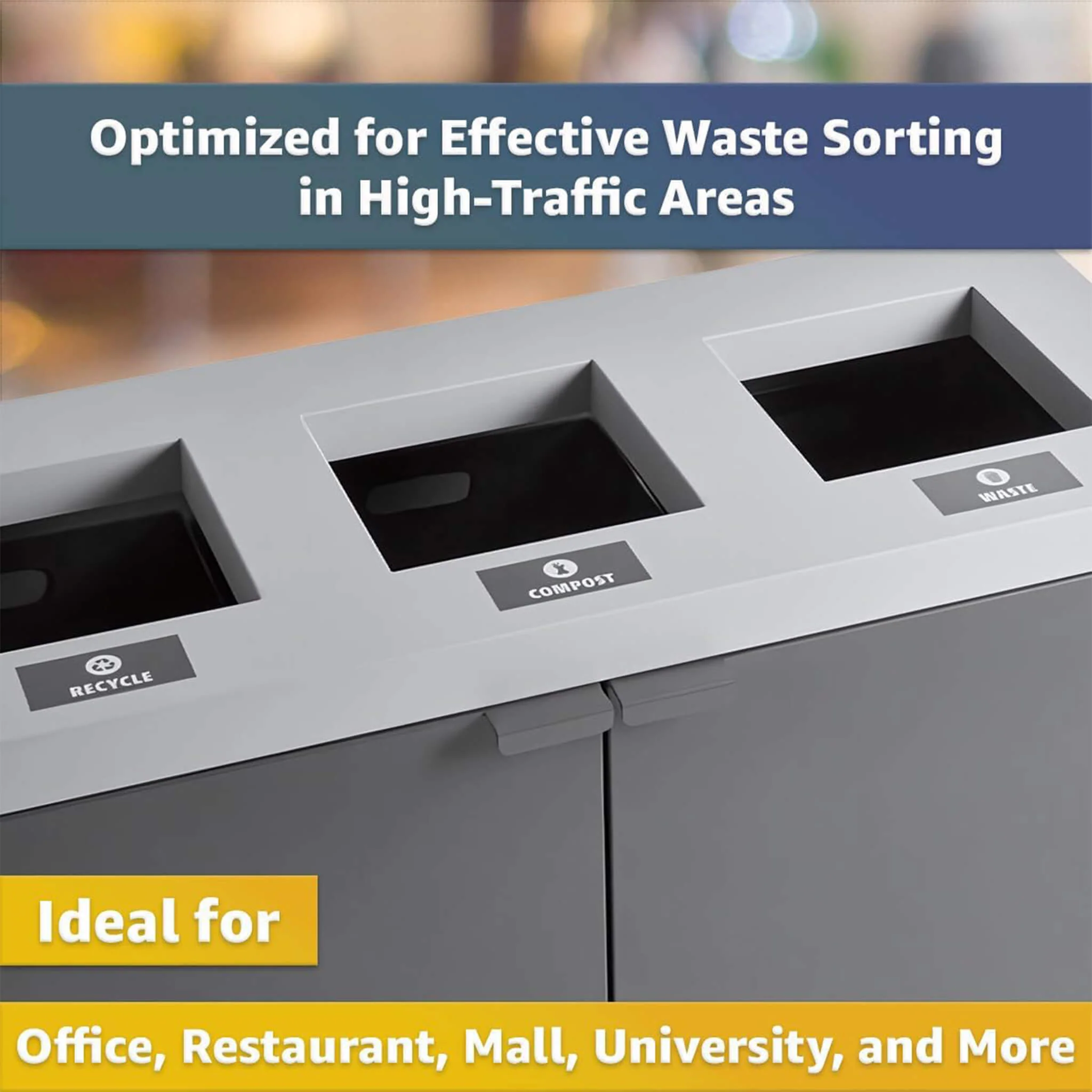 86-Gallon Heavy-Duty Commercial Steel Three-Stream Trash Can Cabinet (SAK80591) - Image 3