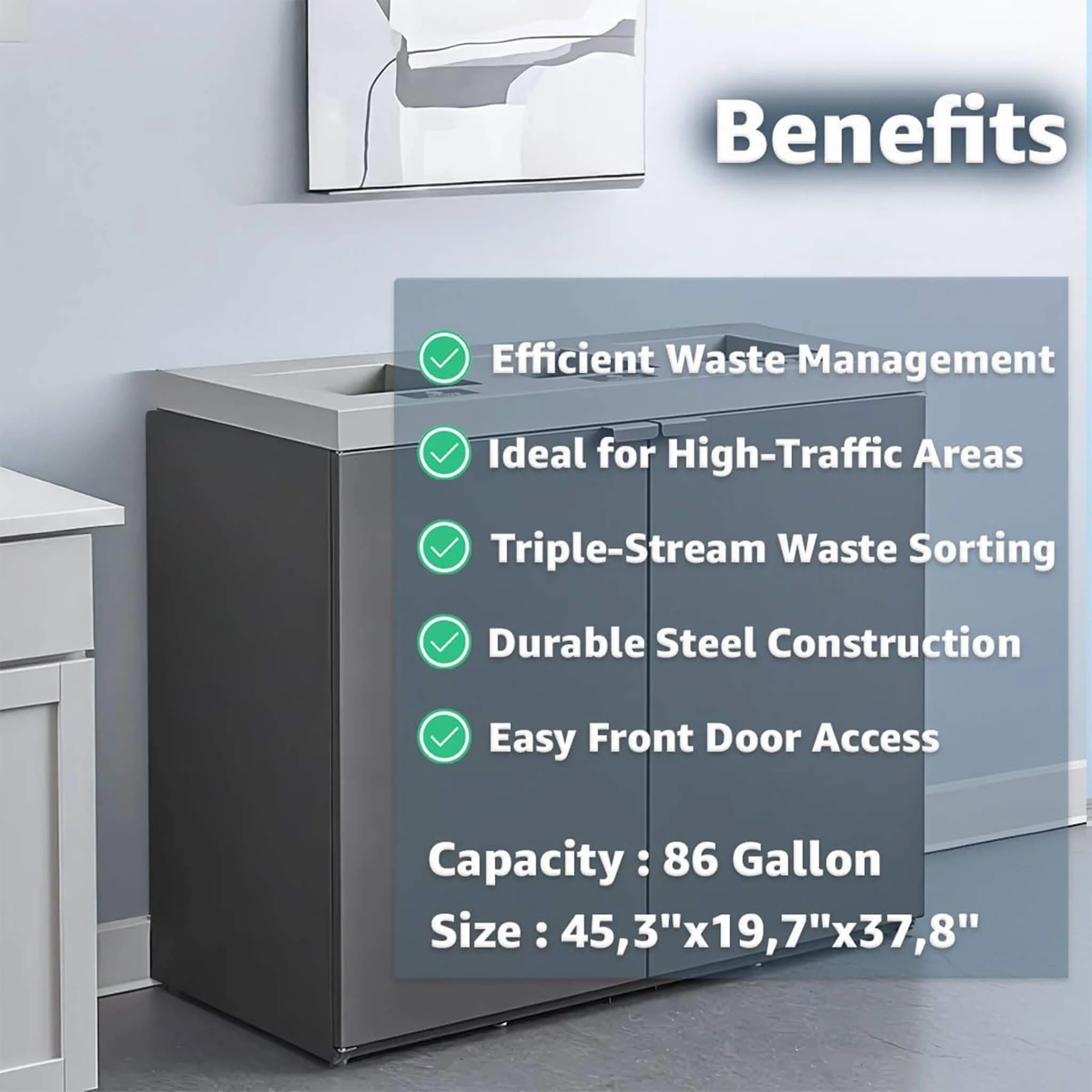 86-Gallon Heavy-Duty Commercial Steel Three-Stream Trash Can Cabinet (SAK80591) - Image 5