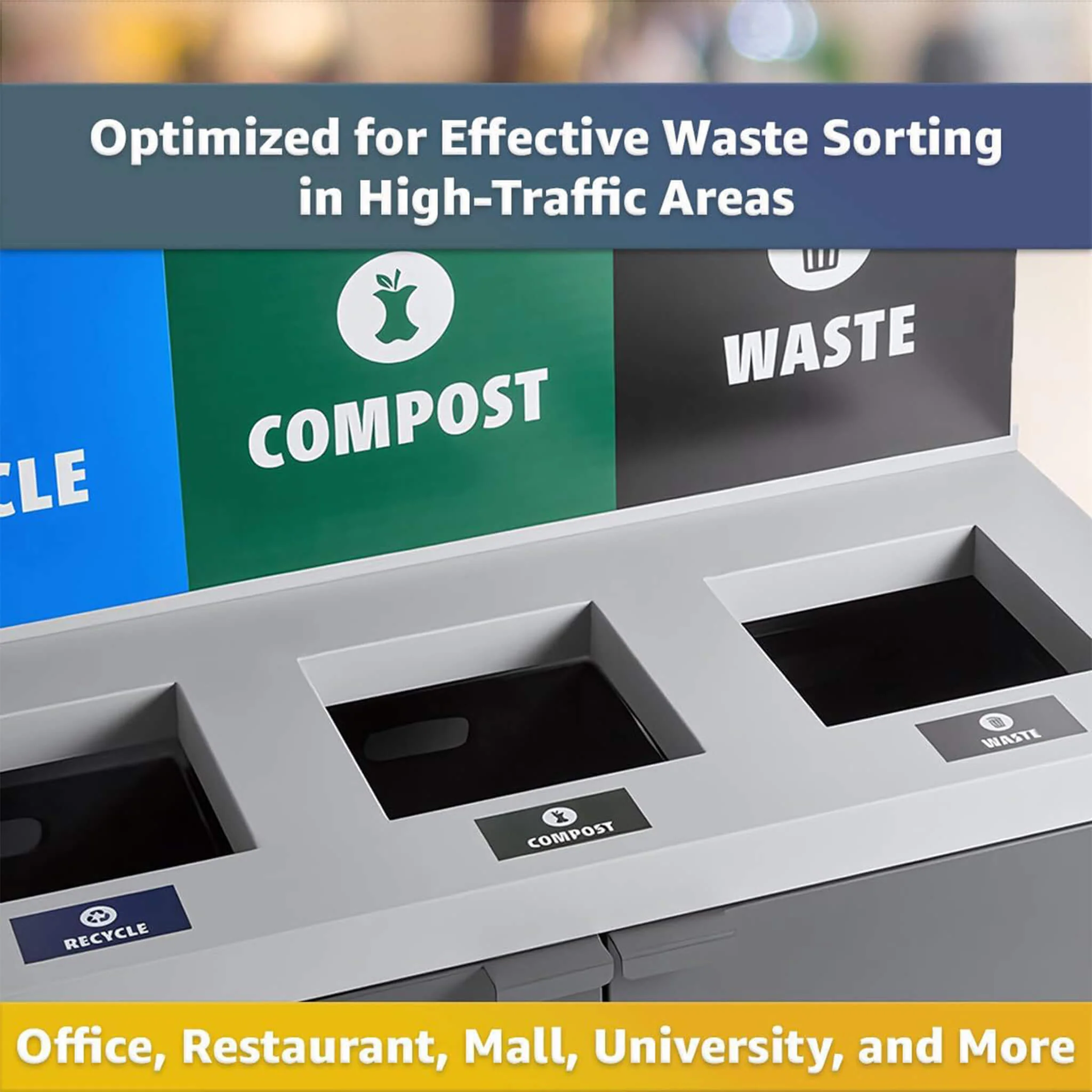 86-Gallon Heavy-Duty Commercial Steel Three-Stream Trash Can Cabinet With Panel (SAK96241) - Image 3