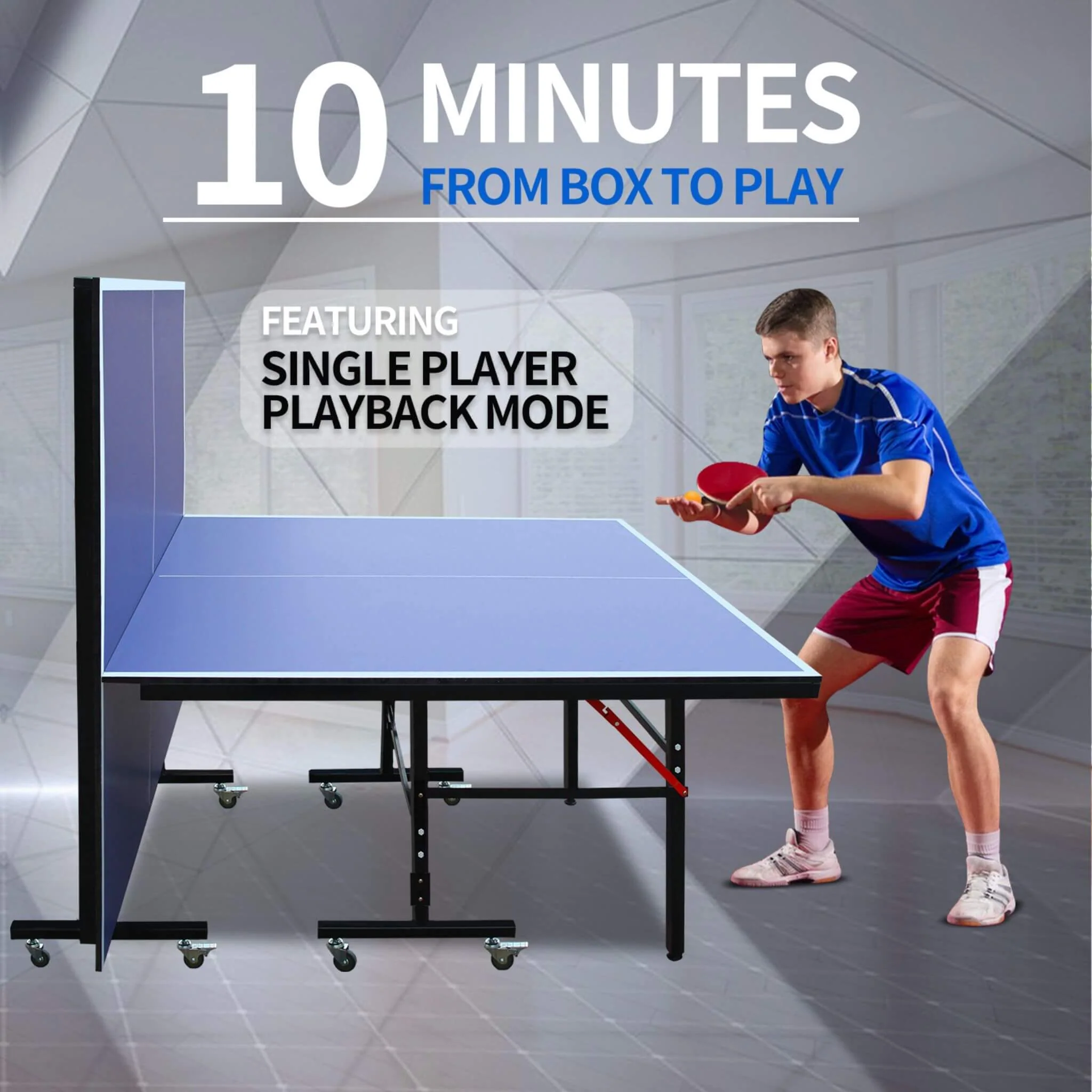 8FT Foldable Midsize Table Tennis Table Set With Paddles, Balls, And Net (SAK14735) - Image 3