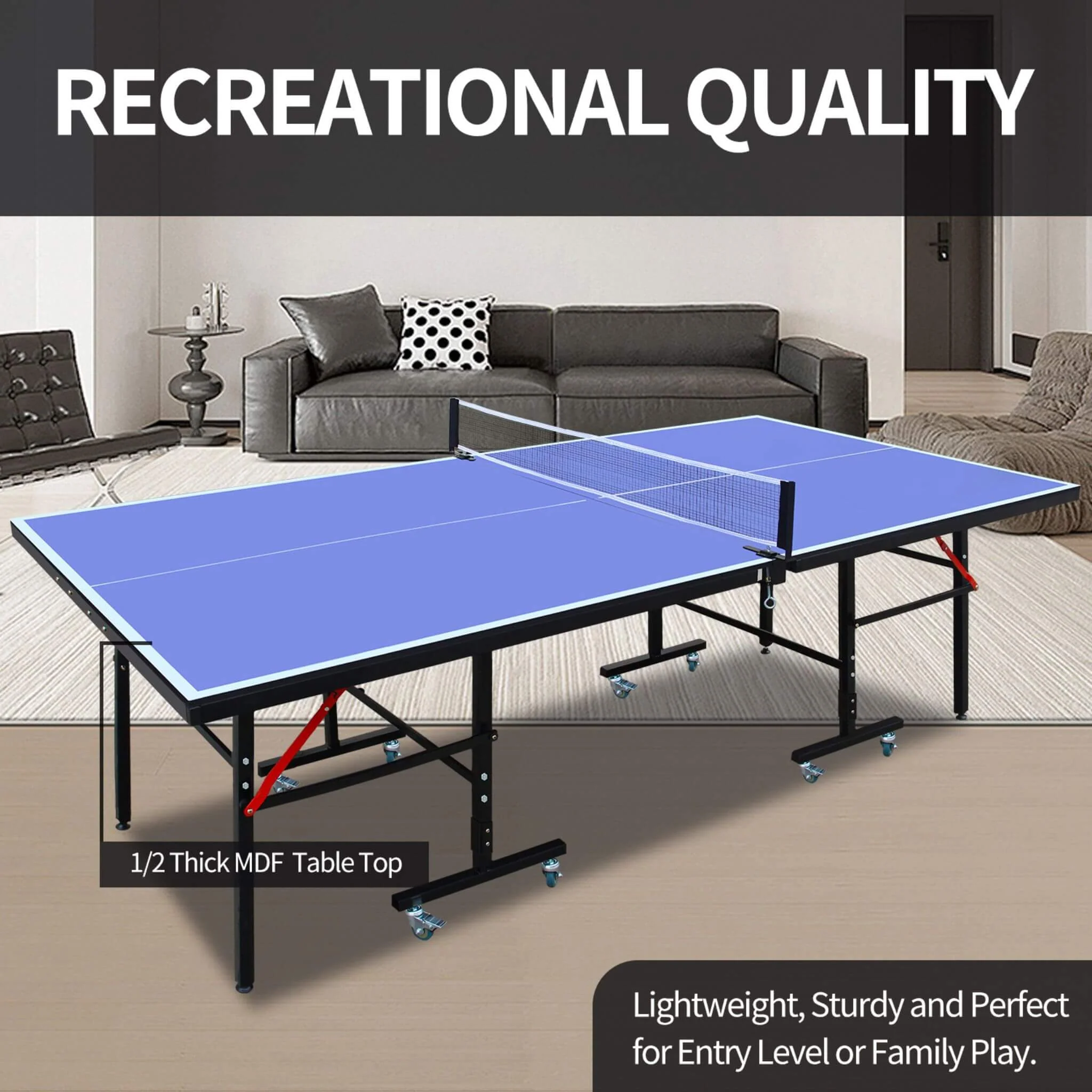 8FT Foldable Midsize Table Tennis Table Set With Paddles, Balls, And Net (SAK14735) - Image 7