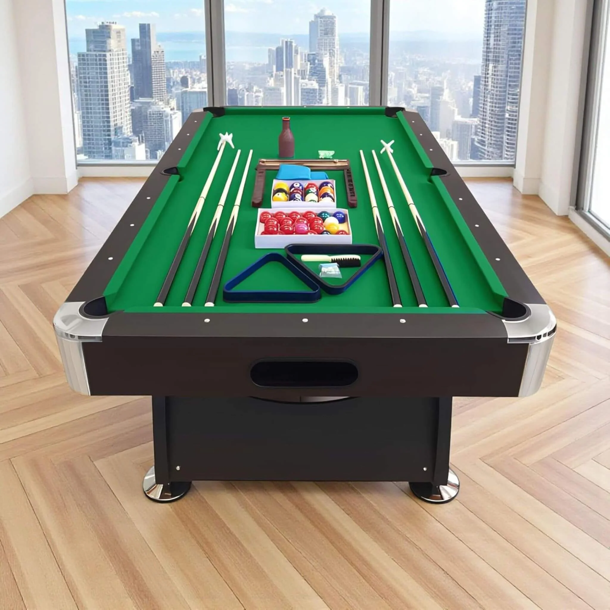 8FT Modern Green Felt Billiard Pool Table With Automatic Ball Return And Accessories Kit (SAK24870) - Image 5